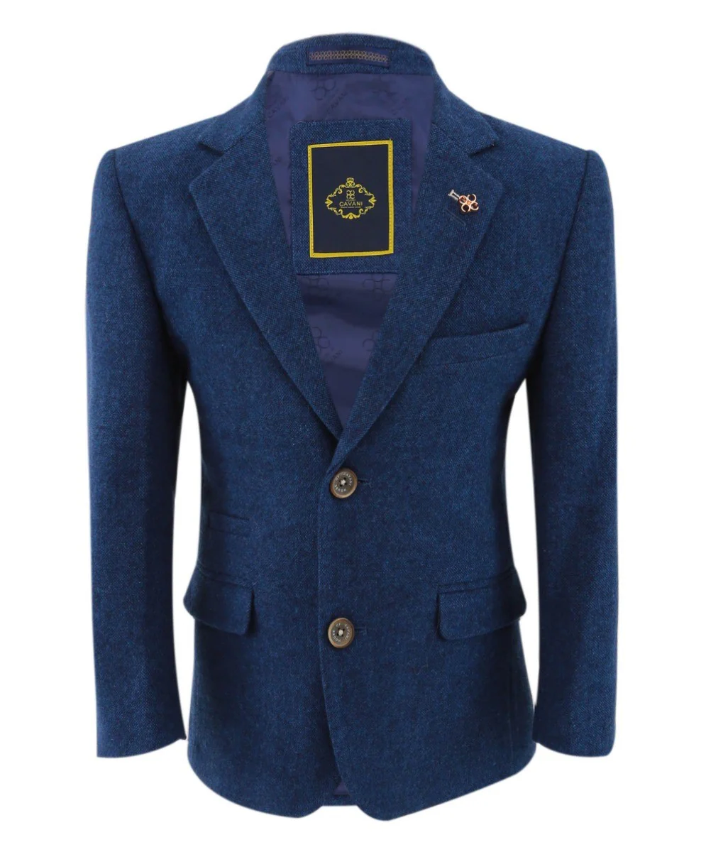 Boys Tweed Wool Blend Slim Fit Blue Suit - ORSON - Blue - Image 7