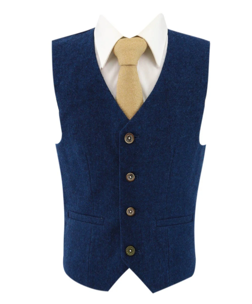 Boys Tweed Wool Blend Slim Fit Blue Suit - ORSON - Blue - Image 8
