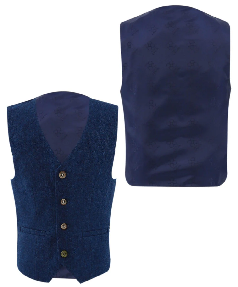 Boys Tweed Wool Blend Slim Fit Blue Suit - ORSON - Blue - Image 9