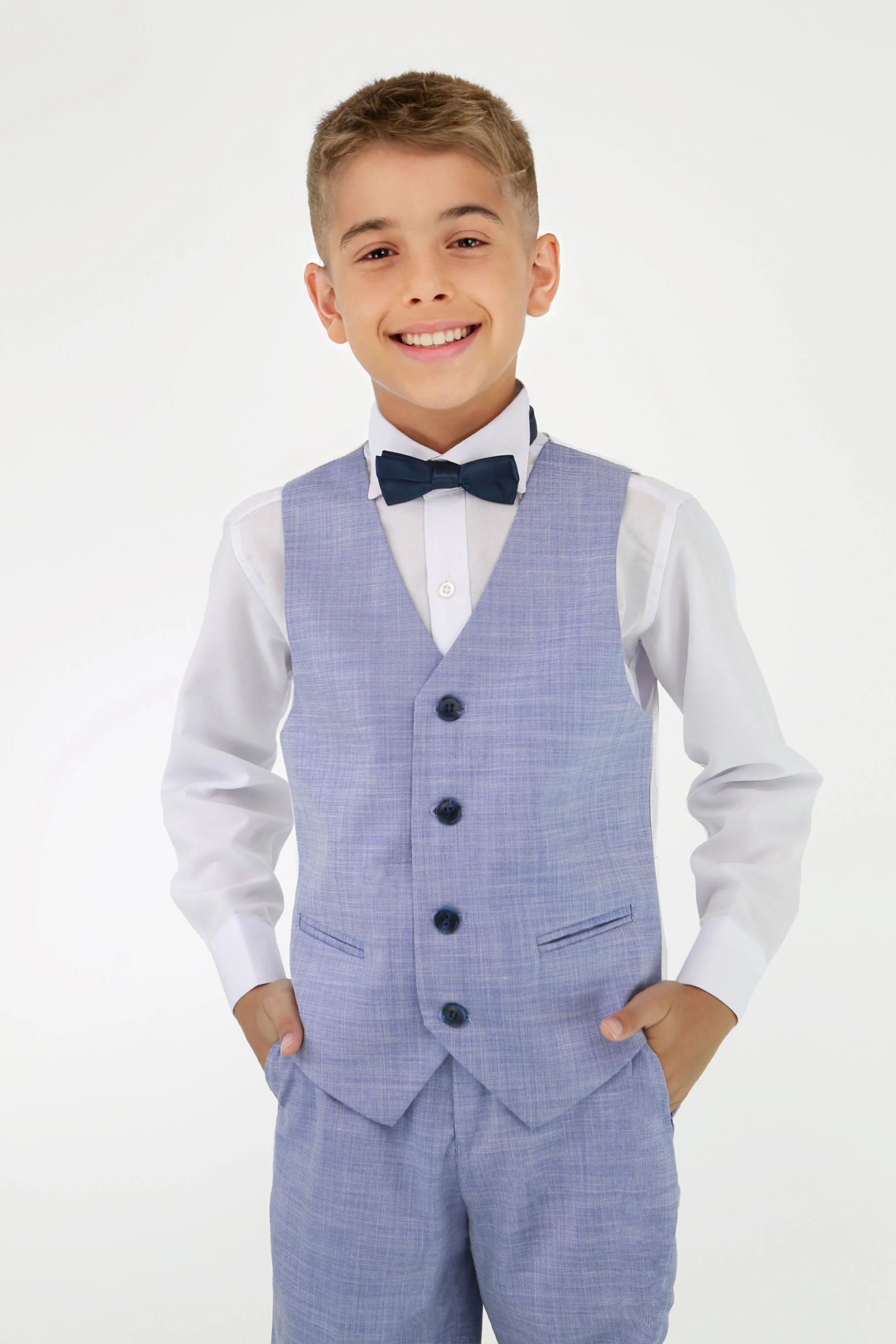 Boys Twill Blue Self-Pattern Suit - Blue - Image 6