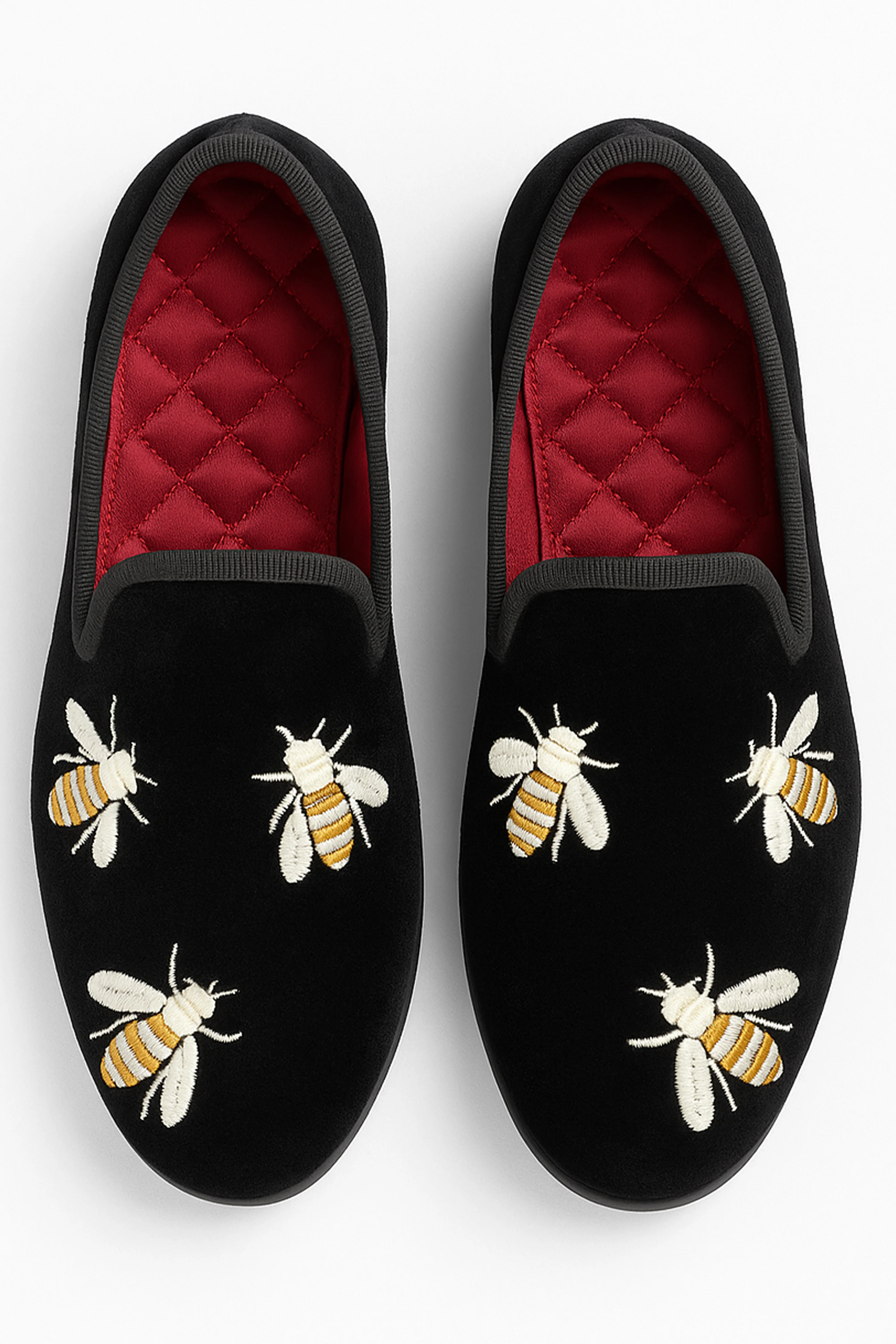Boys Velvet Bee Embroidered Slip On Loafers - Black - Image 2