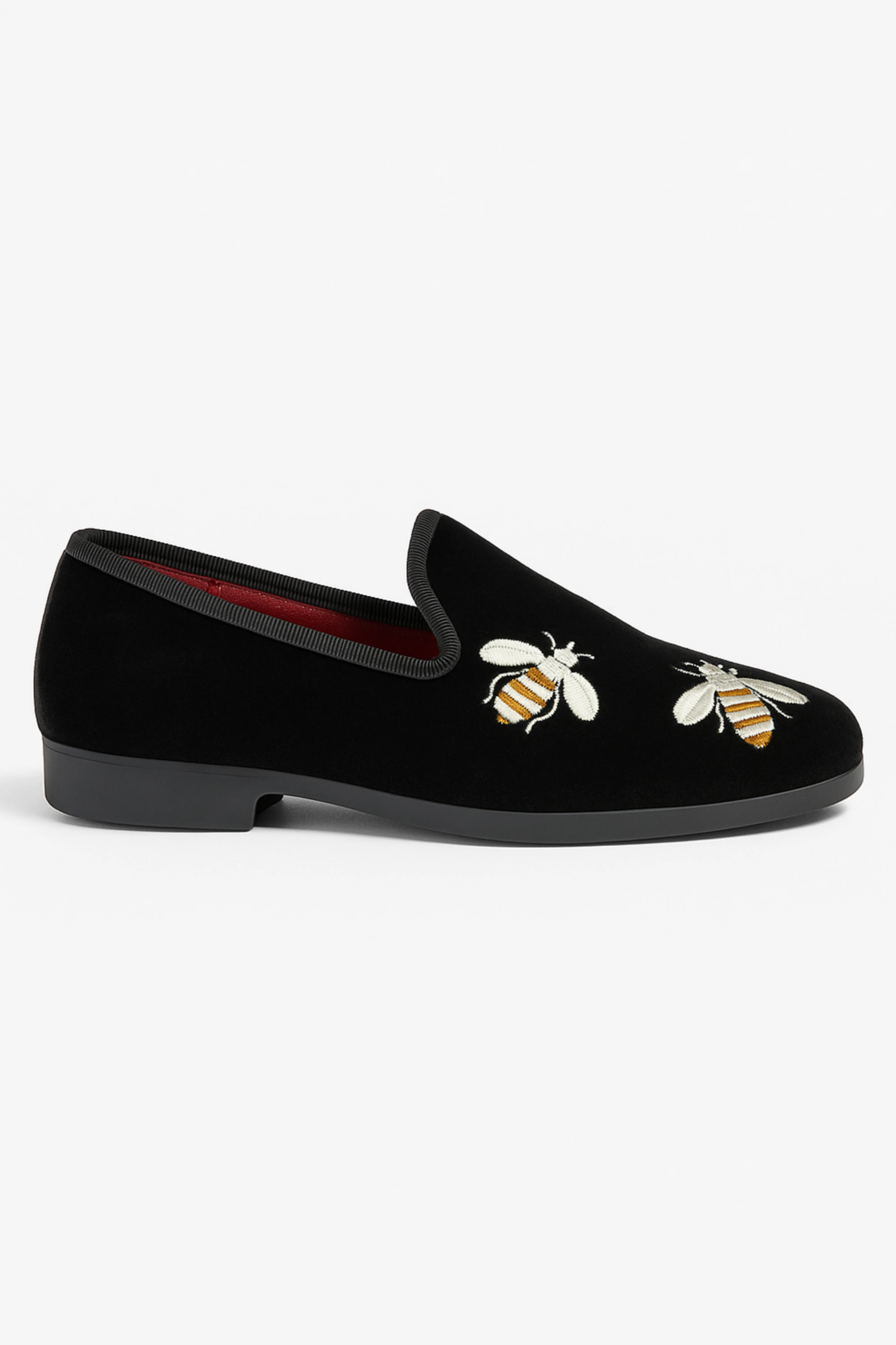 Boys Velvet Bee Embroidered Slip On Loafers - Black - Image 4