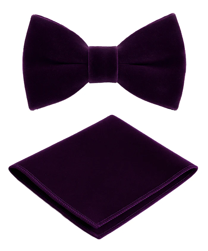 Boys Velvet Dickie Bow Tie & Handkerchief Set - Savoy - Purple