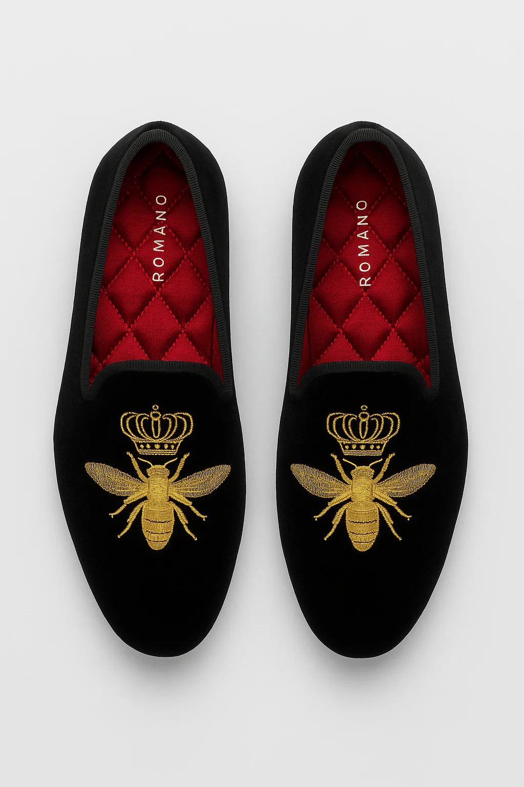Boys Velvet Gold Bee Loafer Shoes - Black - Image 2