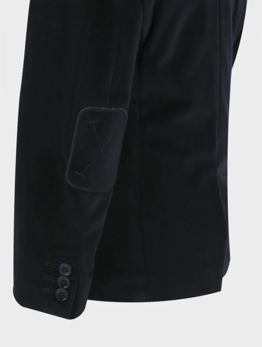 Boys Velvet Slim Fit Formal Blazer with Elbow Patches - Black - Image 4