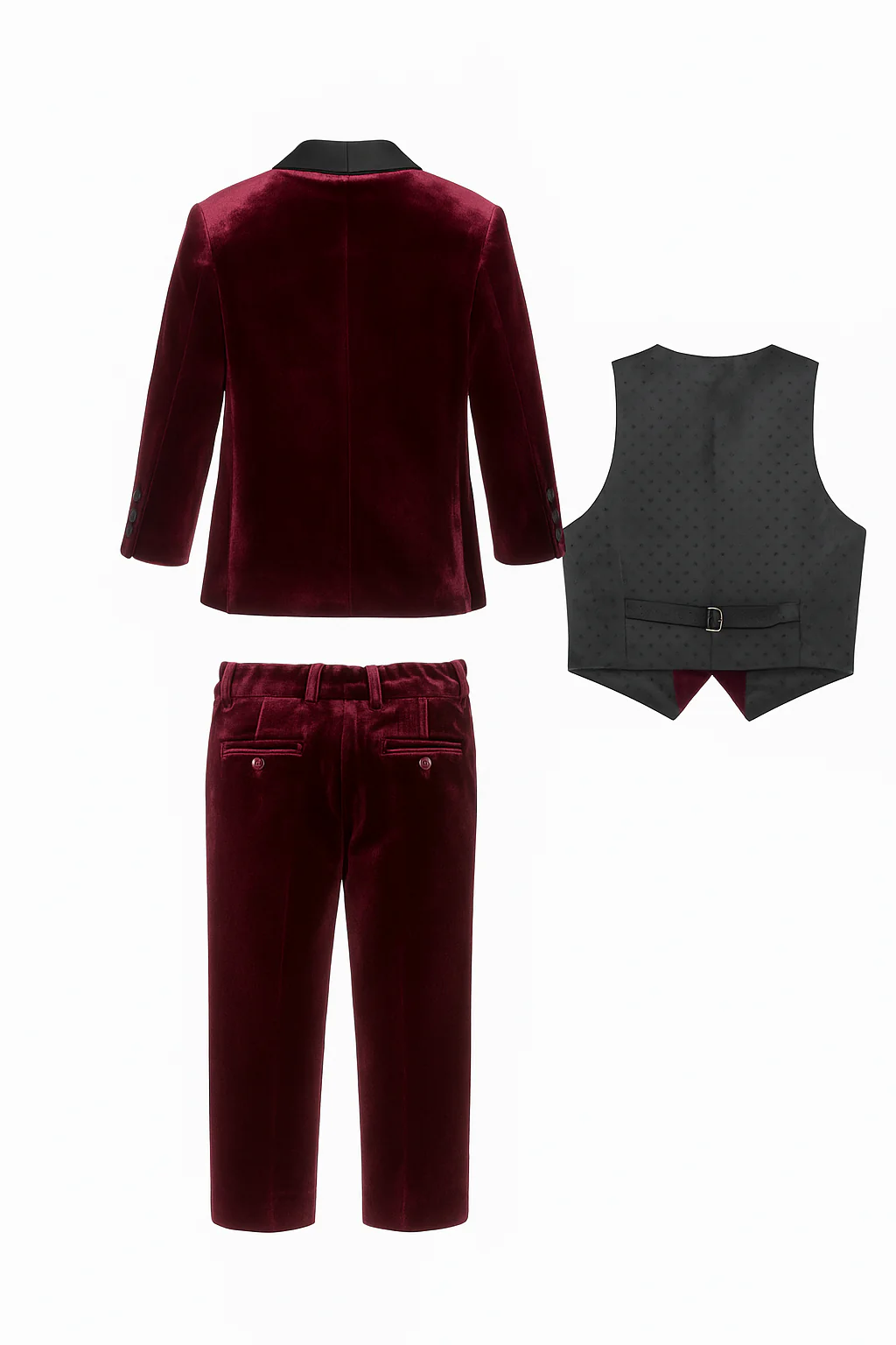 Boys' Velvet Suit with Satin Shawl Lapels - EC103 - Burgundy - Image 4