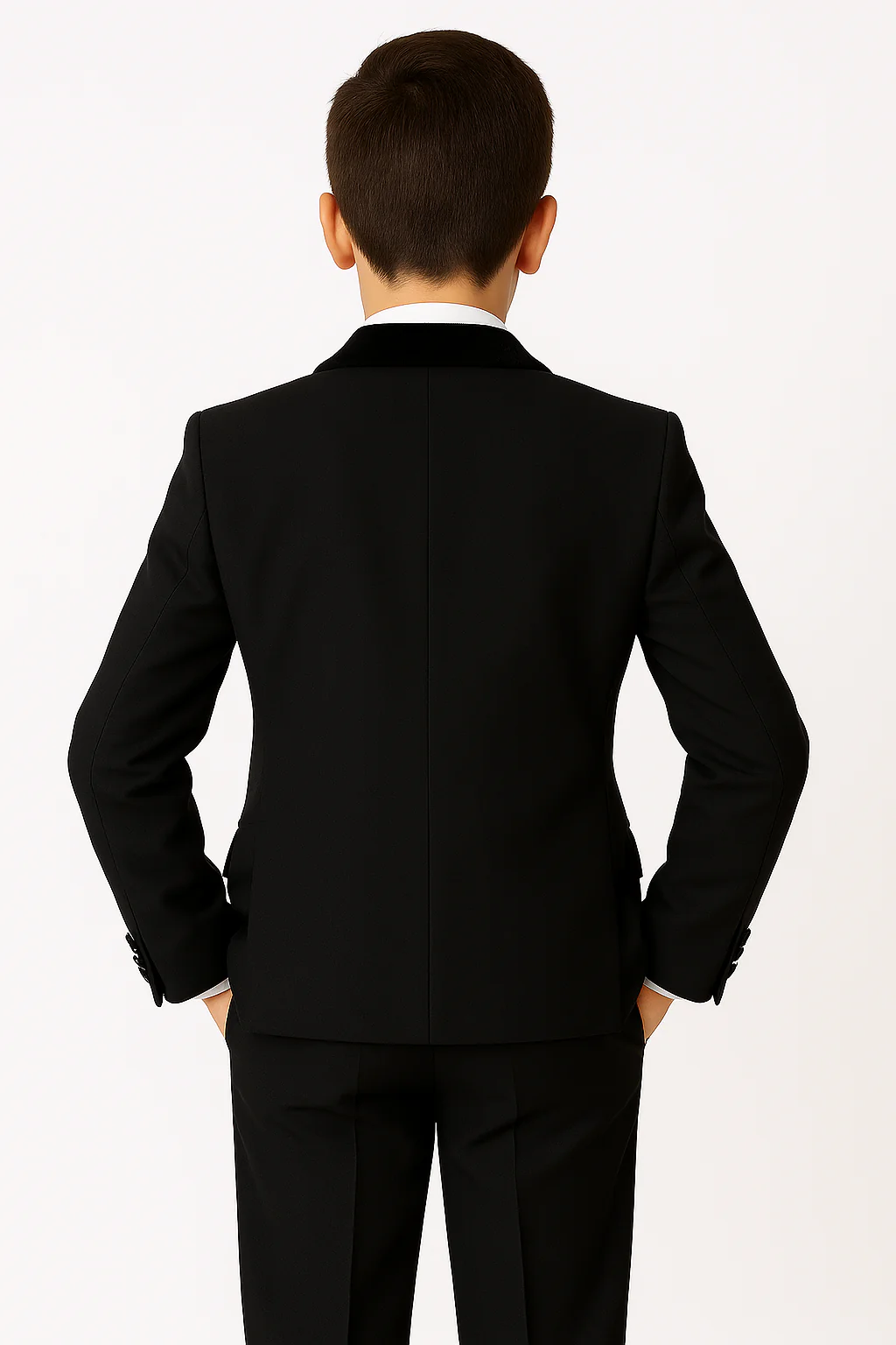 Boys Velvet Trim Black Formal Suit - Black - Image 2