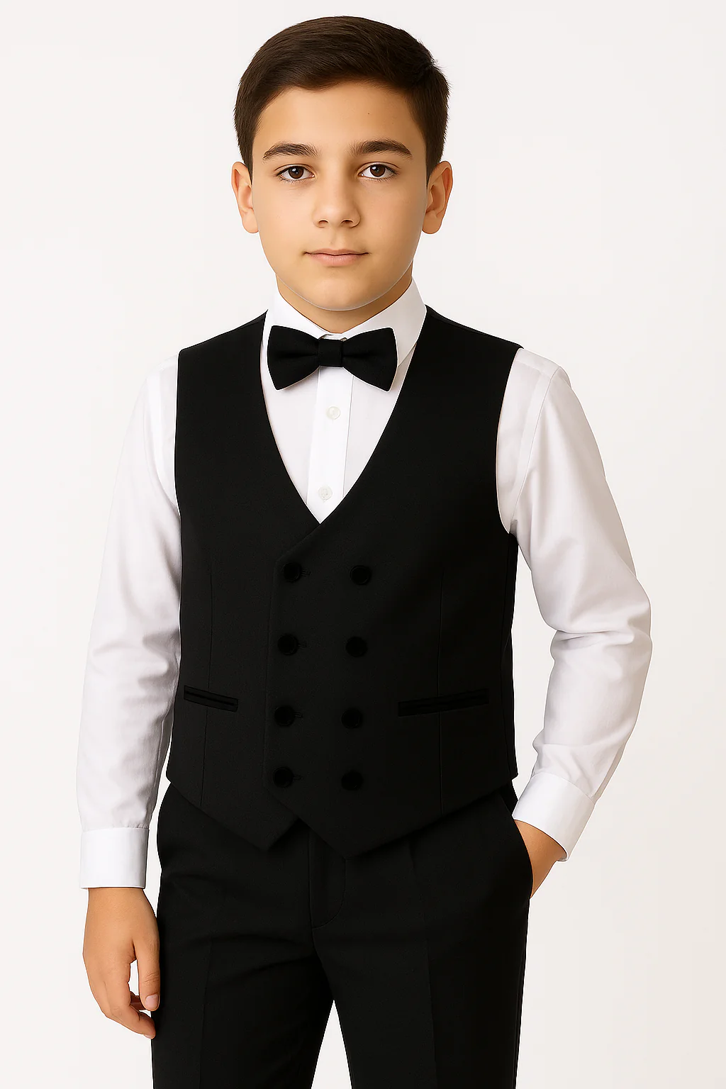 Boys Velvet Trim Black Formal Suit - Black - Image 3