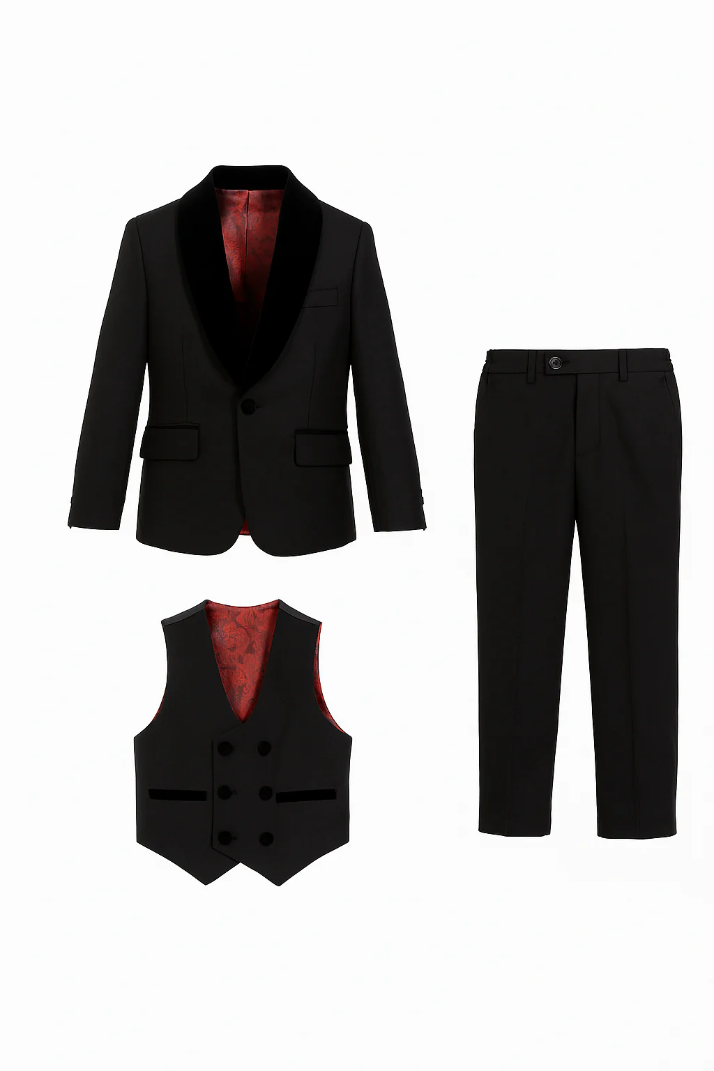 Boys Velvet Trim Black Formal Suit - Black - Image 4