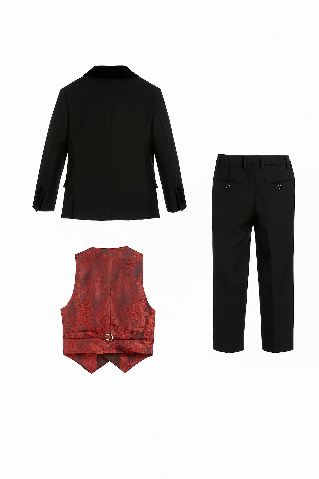 Boys Velvet Trim Black Formal Suit - Black - Image 5