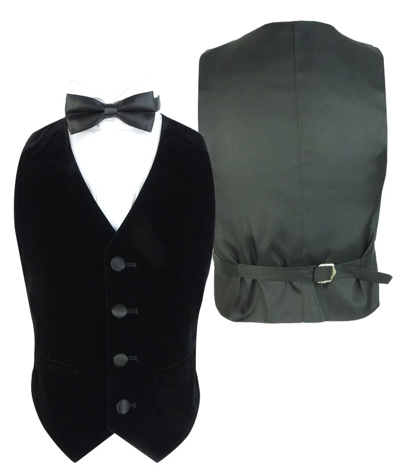 Boys Sheen Lapel Black Velvet Tuxedo Suit - Black - Image 5