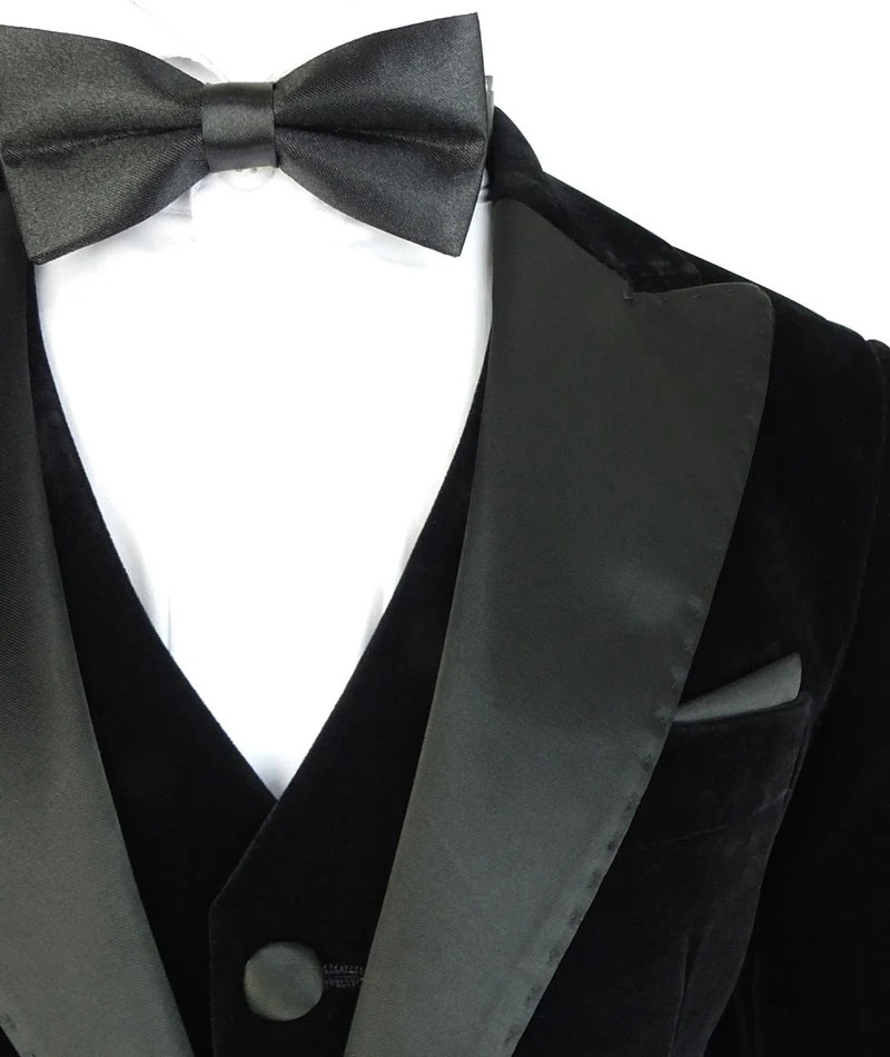Boys Sheen Lapel Black Velvet Tuxedo Suit - Black - Image 6