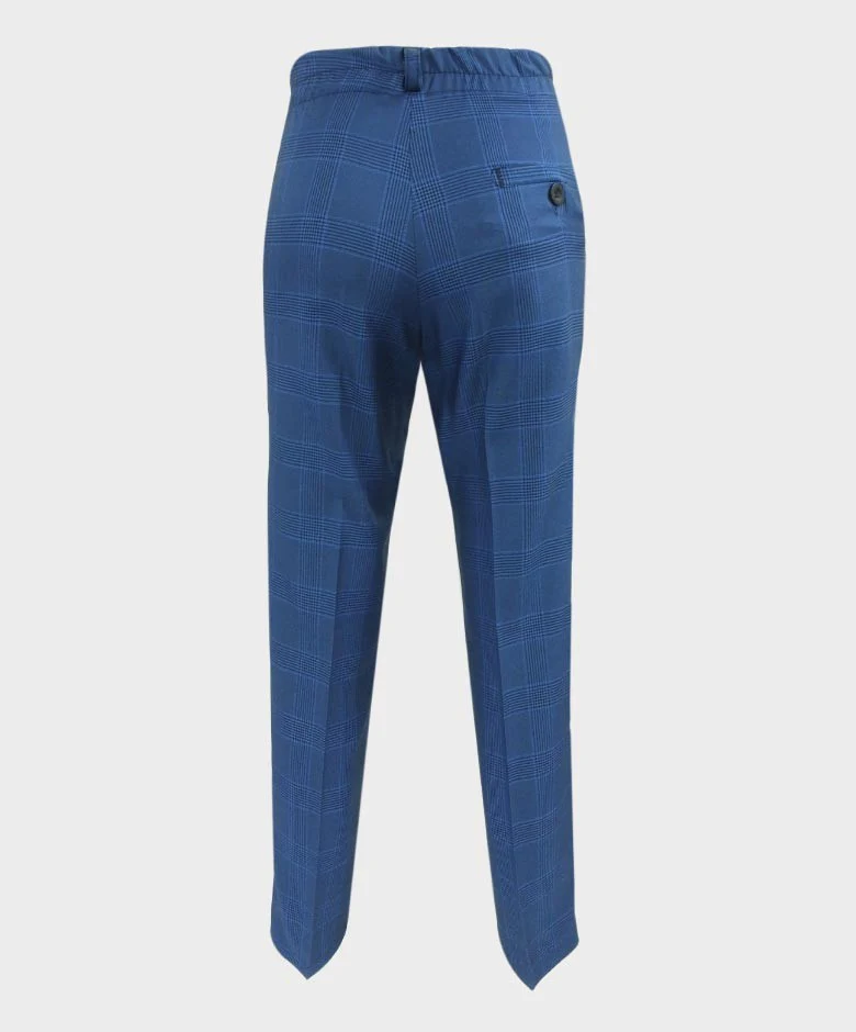 Boys Windowpane Check Tweed Tailored Fit Suit - Blue - Image 10