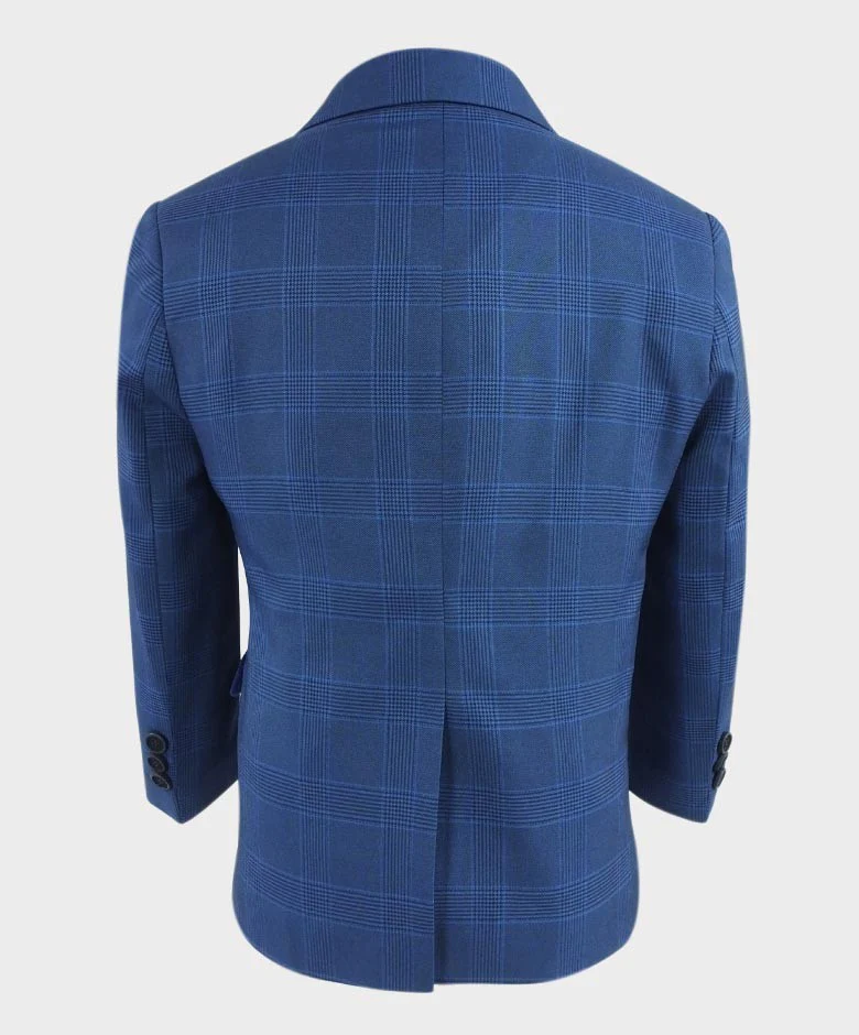 Boys Windowpane Check Tweed Tailored Fit Suit - Blue - Image 6