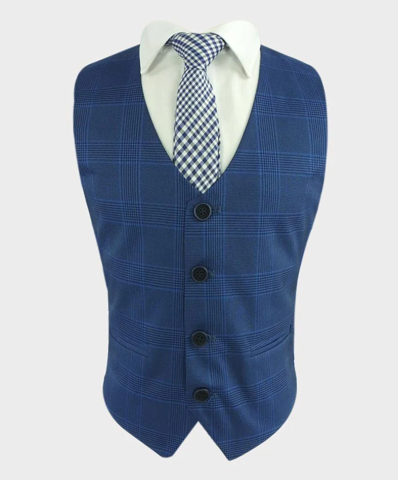Boys Windowpane Check Tweed Tailored Fit Suit - Blue - Image 7