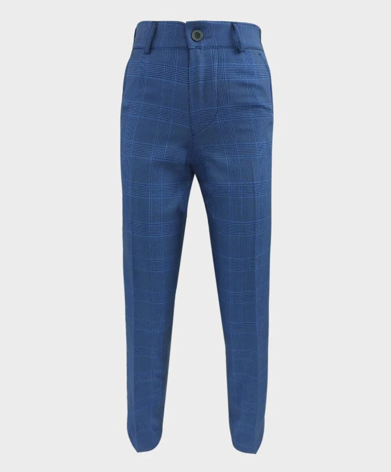 Boys Windowpane Check Tweed Tailored Fit Suit - Blue - Image 9