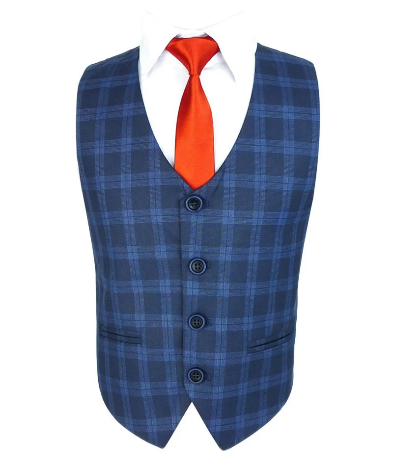 Boys Windowpane Check Tweed Tailored Fit Suit - Dark Blue - Image 7
