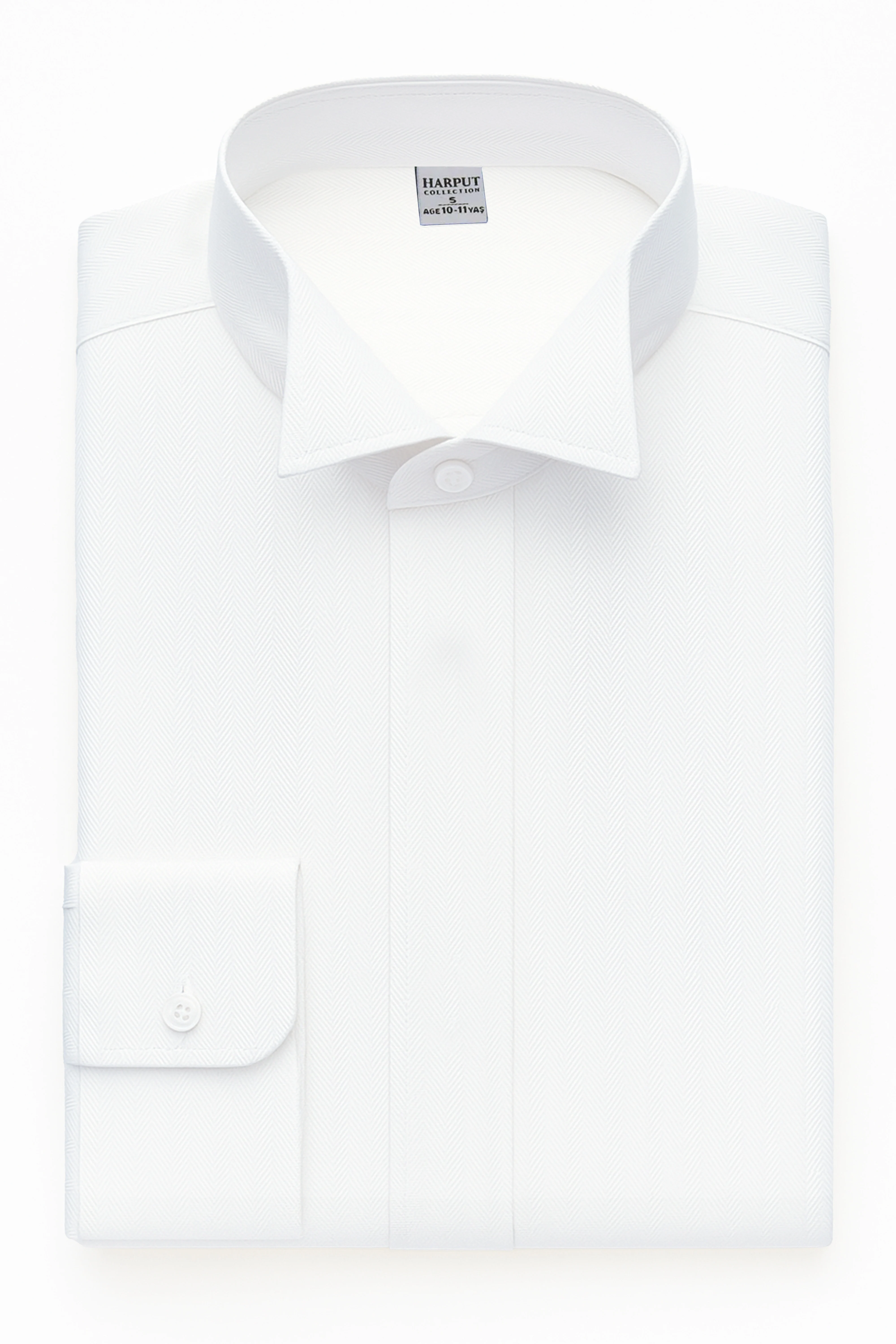 Boys Wing Collar Herringbone Dress Shirt - Harput - White - Image 5