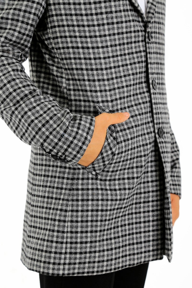 Boys Wool Birdseye Tweed Slim Fit Midi Coat - Light Grey - Image 8