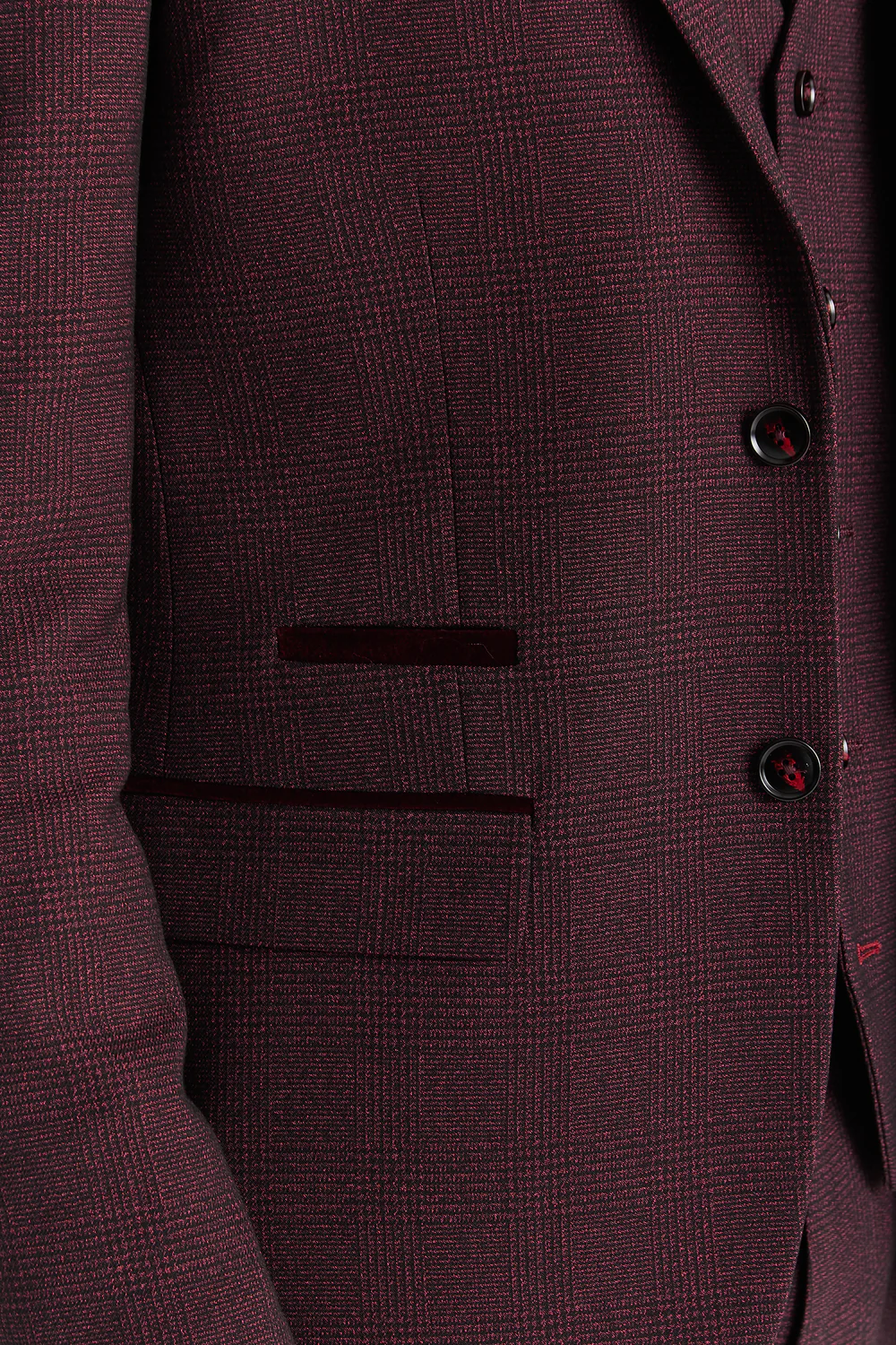 Father & Son Matching Glen Check Tweed 3-Piece Suit Set - Regent - Wine Red - Image 11