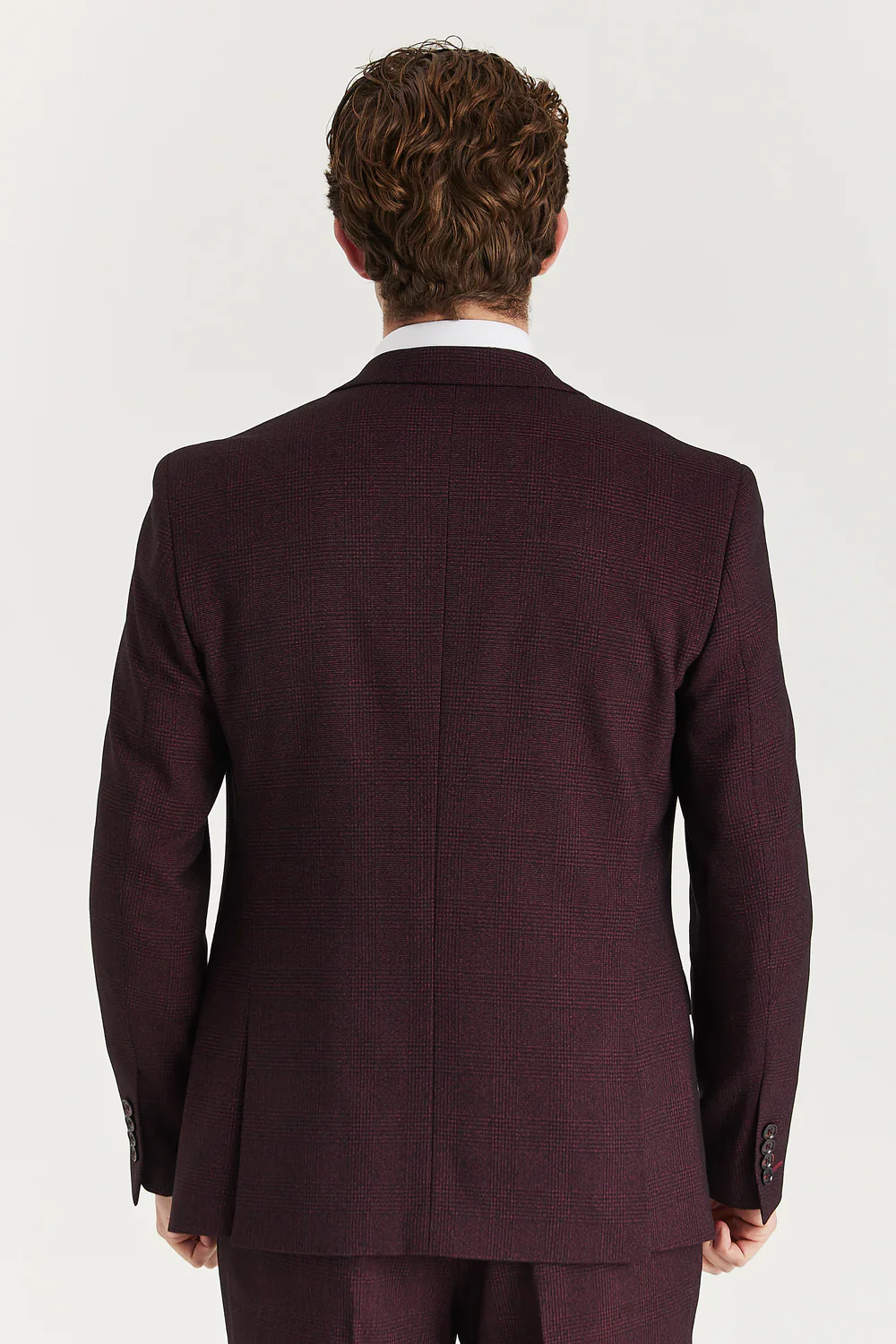 Father & Son Matching Glen Check Tweed 3-Piece Suit Set - Regent - Wine Red - Image 4