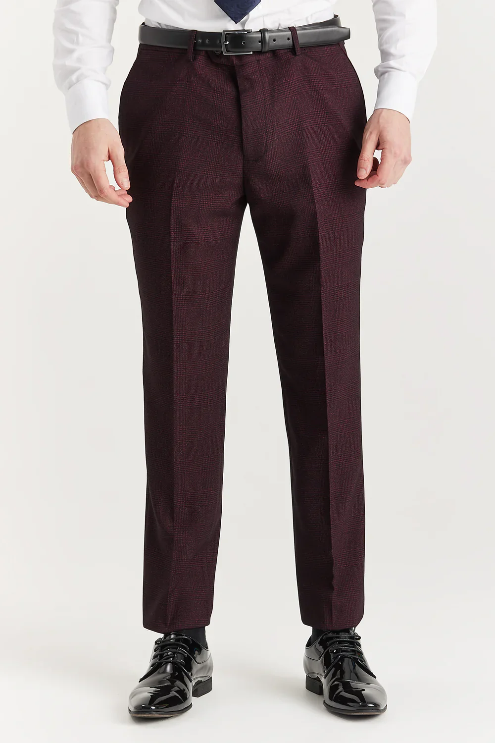 Father & Son Matching Glen Check Tweed 3-Piece Suit Set - Regent - Wine Red - Image 7