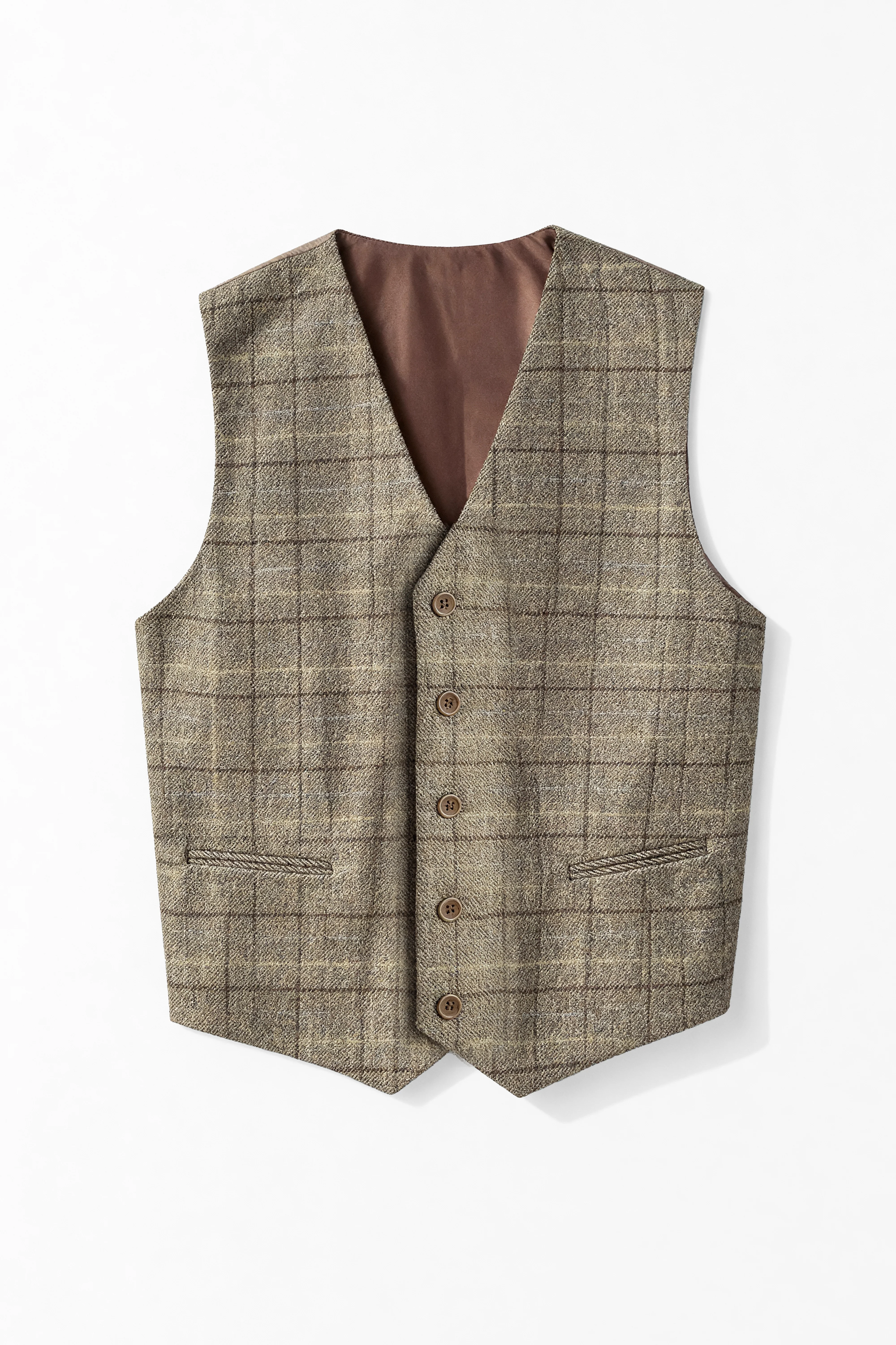Father & Son Matching Windowpane Check Wool Tweed 3-Piece Suit Set - Liam Beige - Image 13