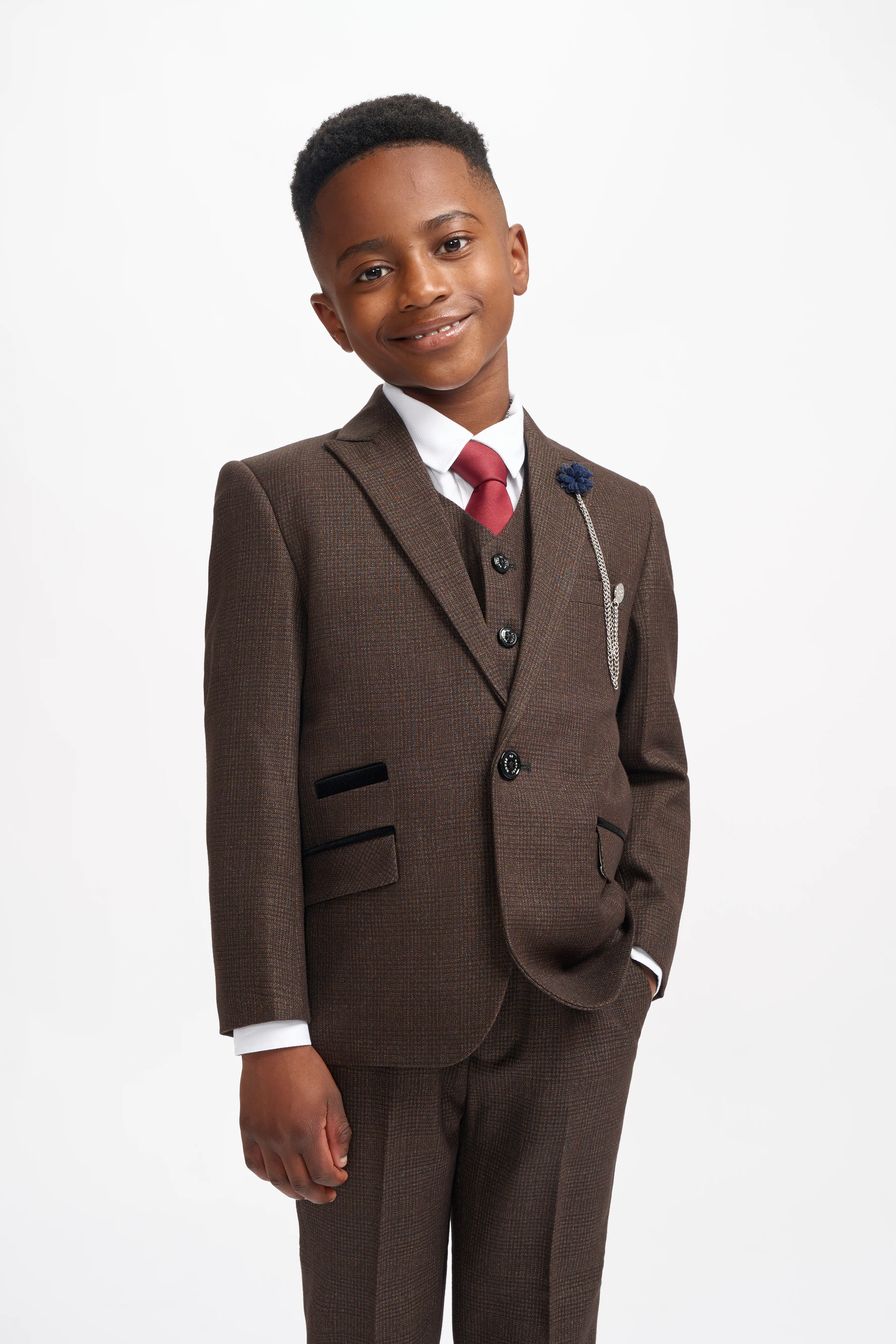 Father & Son Matching Glen Check Wool Tweed 3-Piece Suit Set - Caridi Brown - Image 11