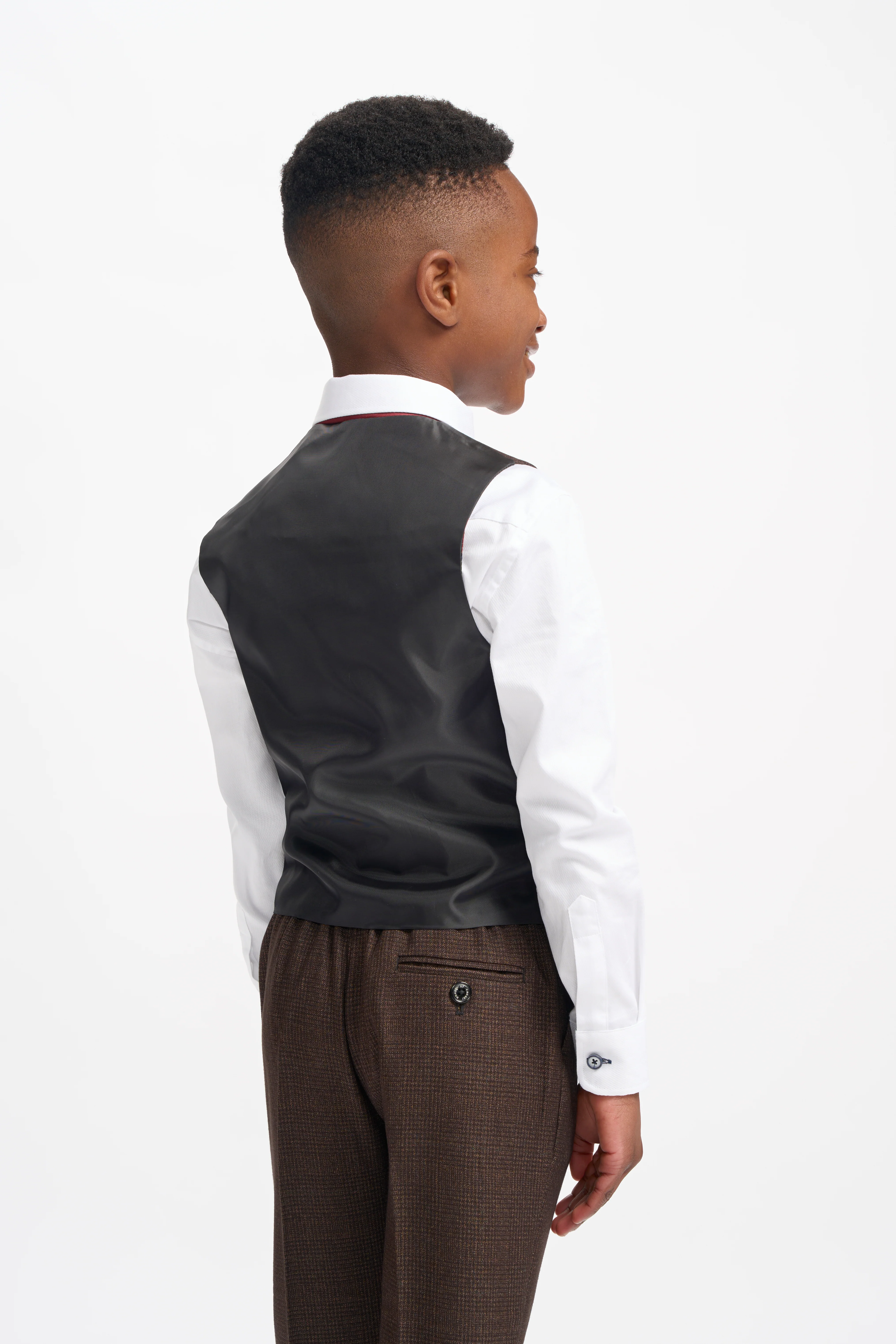 Father & Son Matching Glen Check Wool Tweed 3-Piece Suit Set - Caridi Brown - Image 14