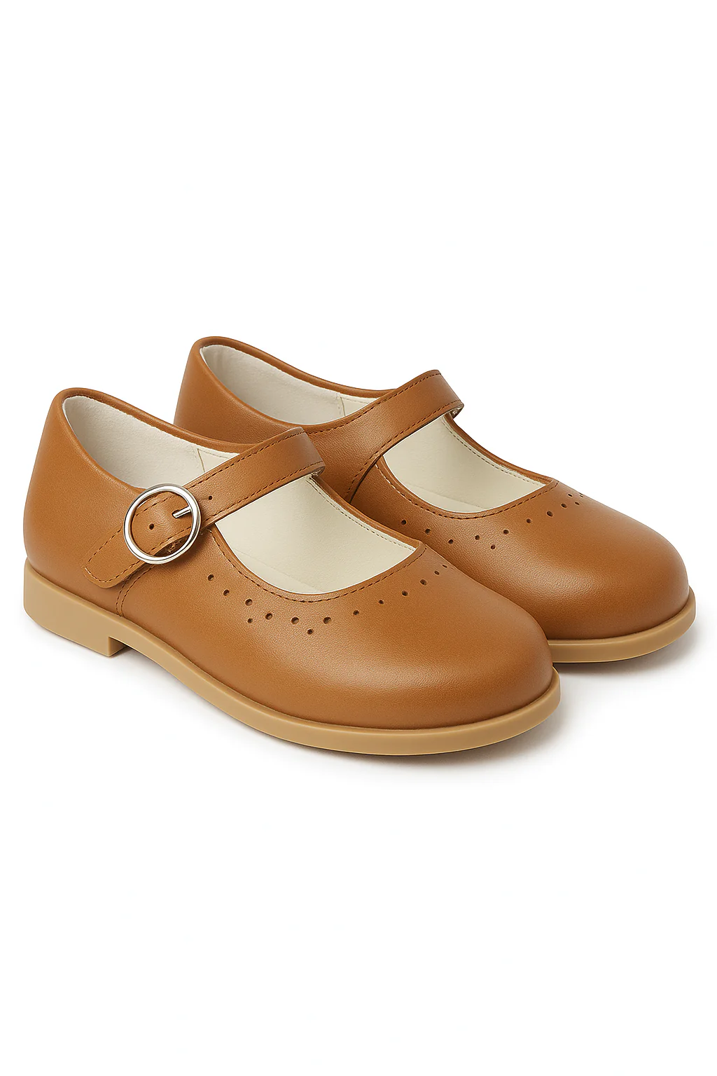 Classic Mary Jane Perforated Girls Shoes – ABBEY_Matt - Mustard Brown - Image 3