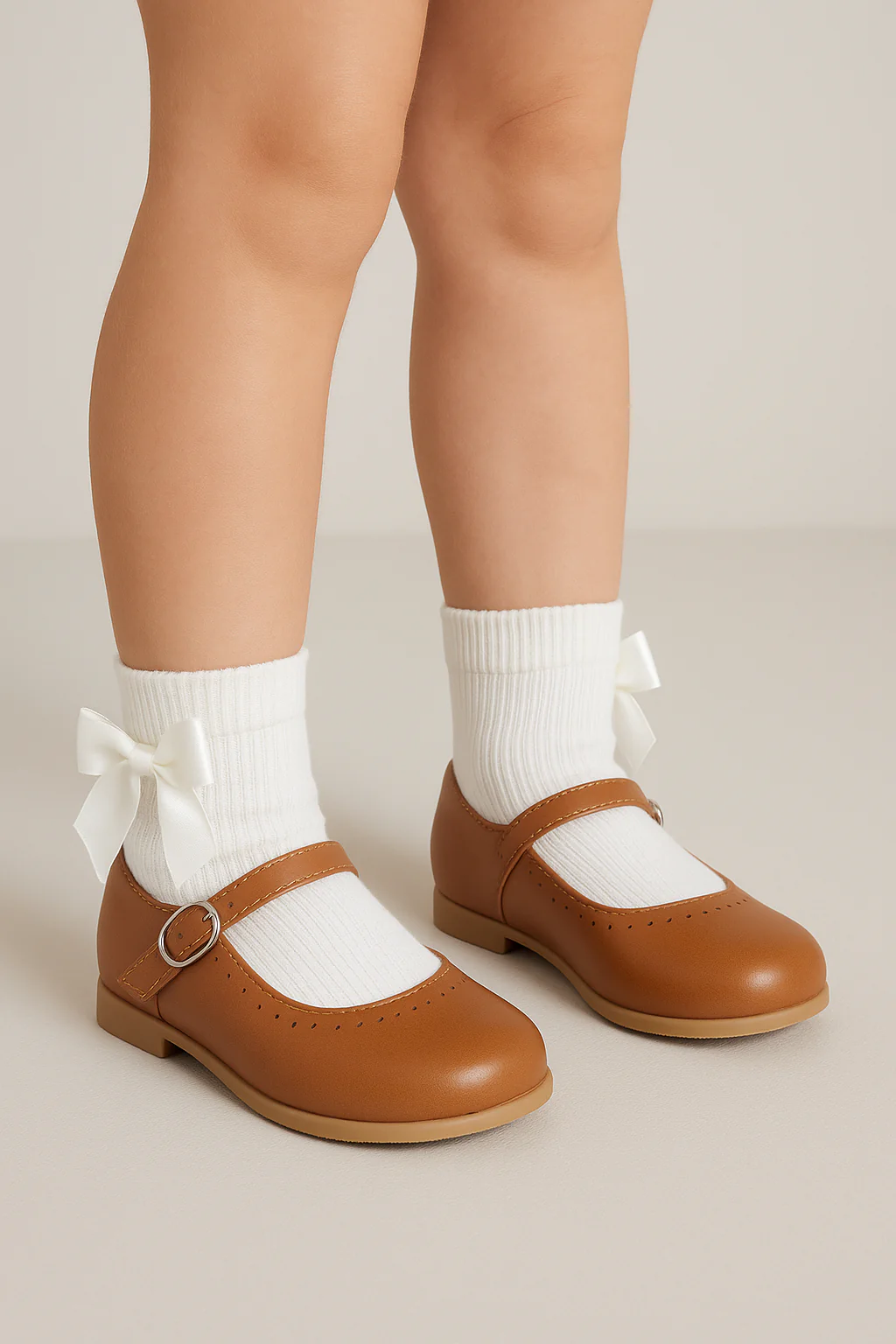 Classic Mary Jane Perforated Girls Shoes – ABBEY_Matt - Mustard Brown - Image 7