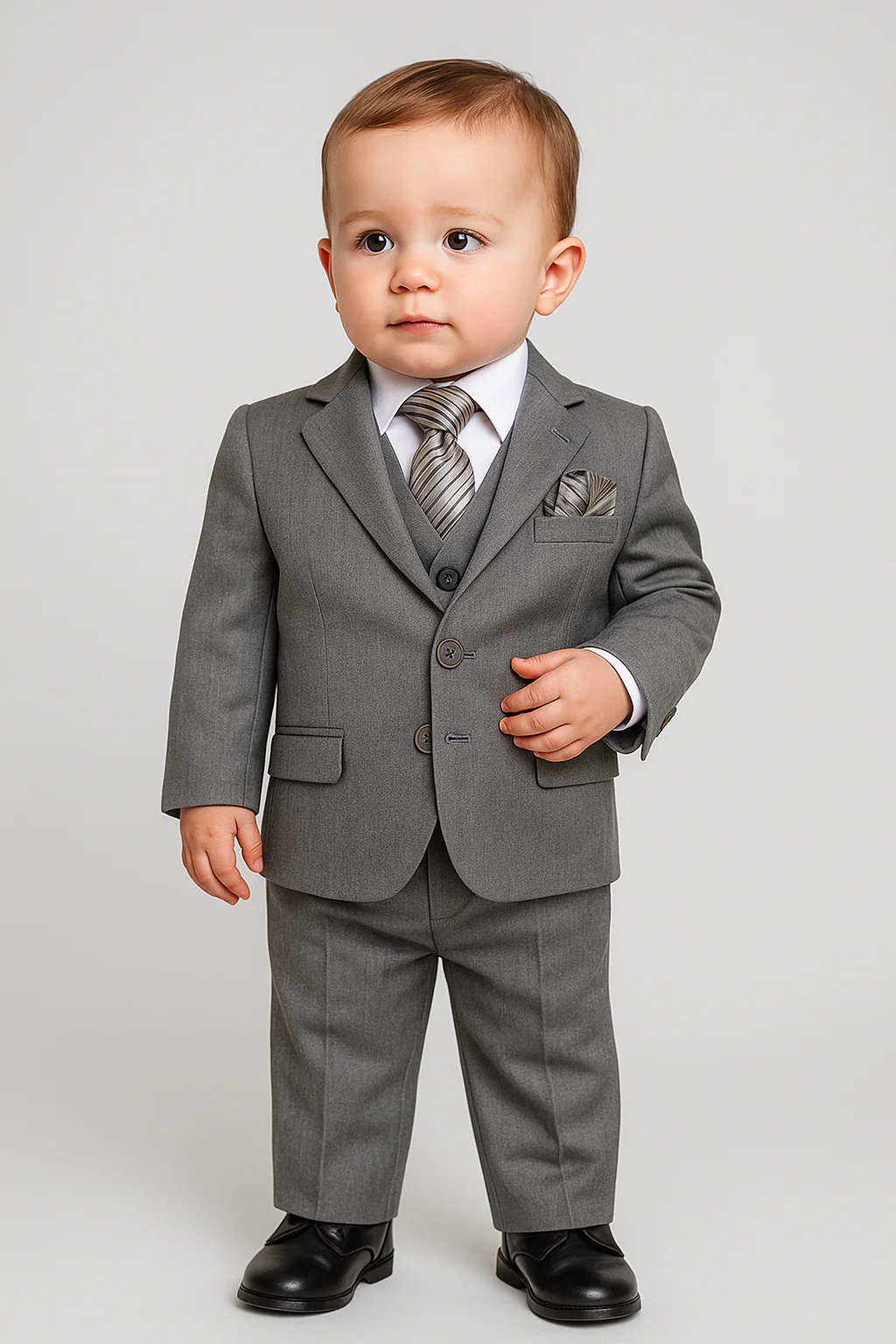 Boys Slim Fit Formal Suit - Sebastian Le Blanc - Grey - Image 7