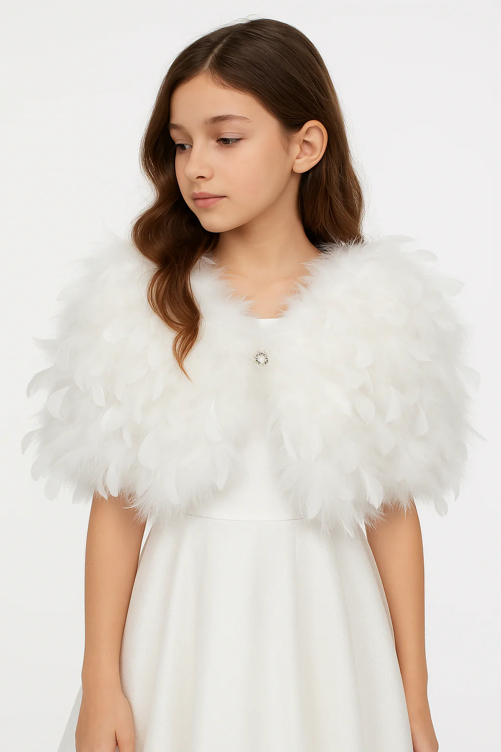 Elegant Feather Cape Bolero for Girls - Ivory