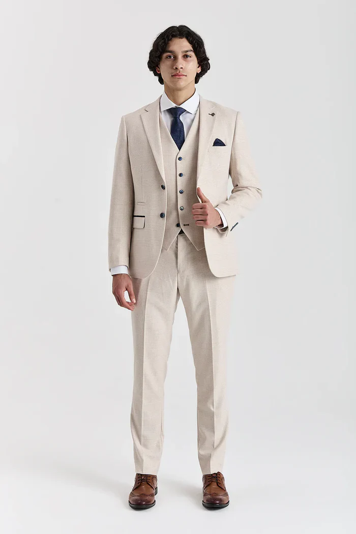 Father & Son Matching Glen Check Tweed 3-Piece Suit Set - Regent Cream - Image 3