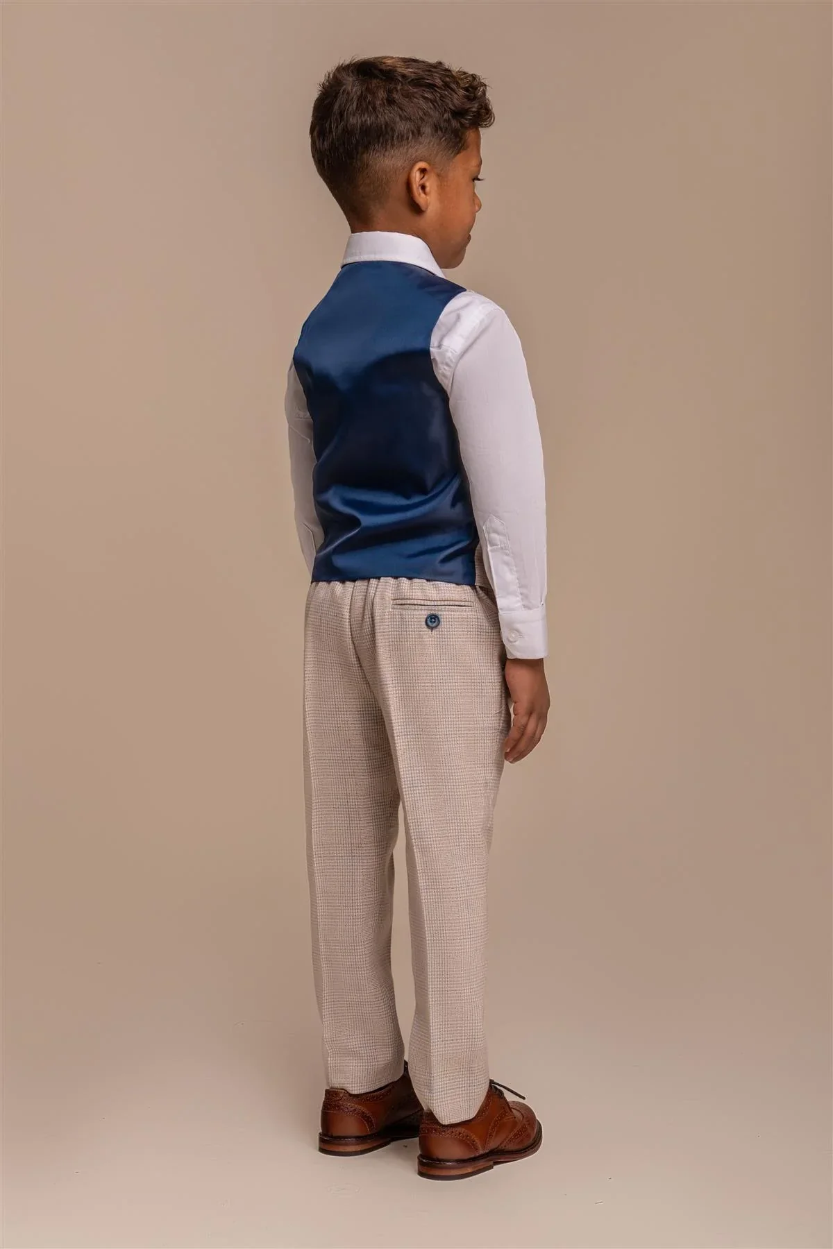 Father & Son Matching Glen Check Wool Tweed 3-Piece Suit Set - Caridi Beige - Image 13