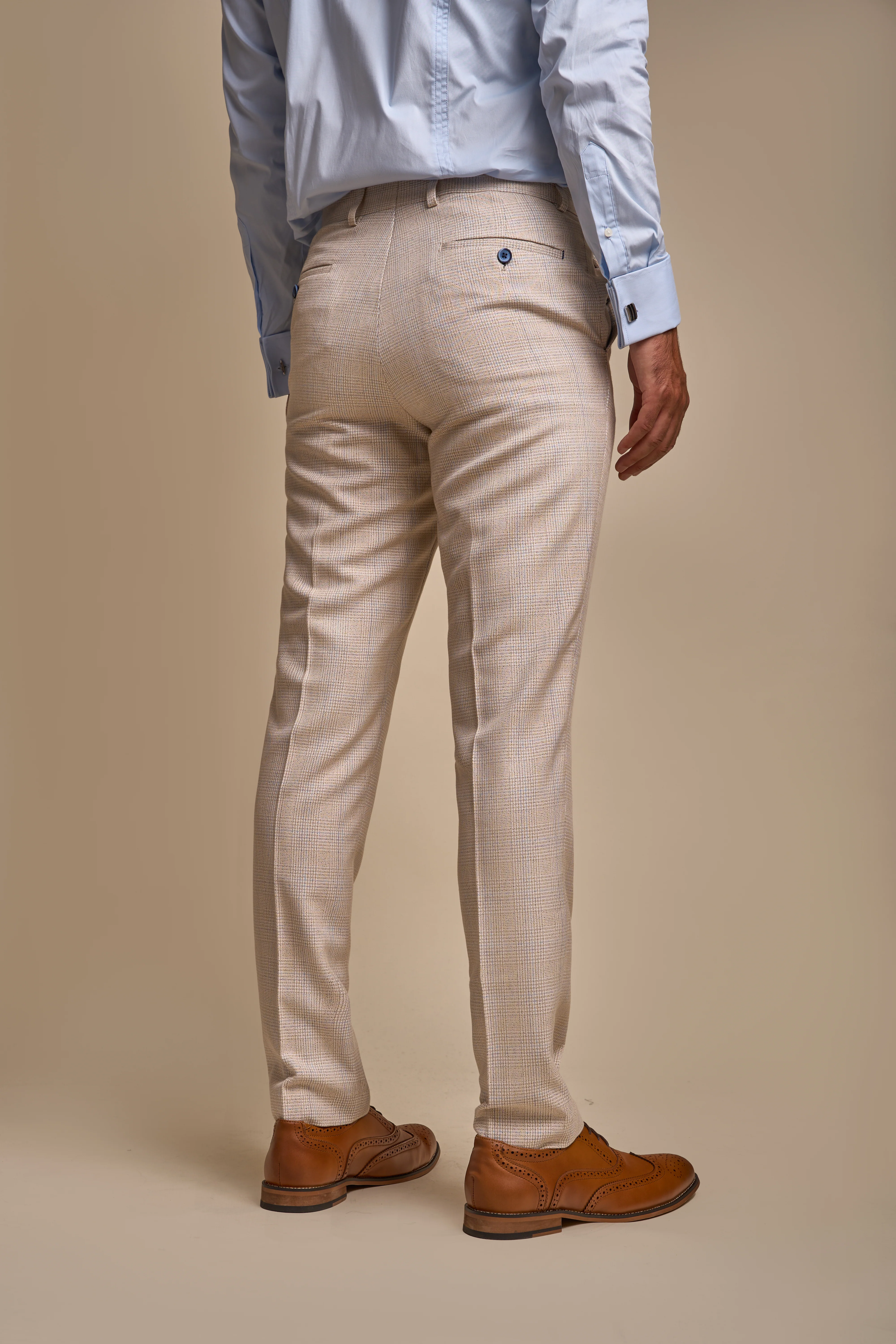 Father & Son Matching Glen Check Wool Tweed 3-Piece Suit Set - Caridi Beige - Image 8