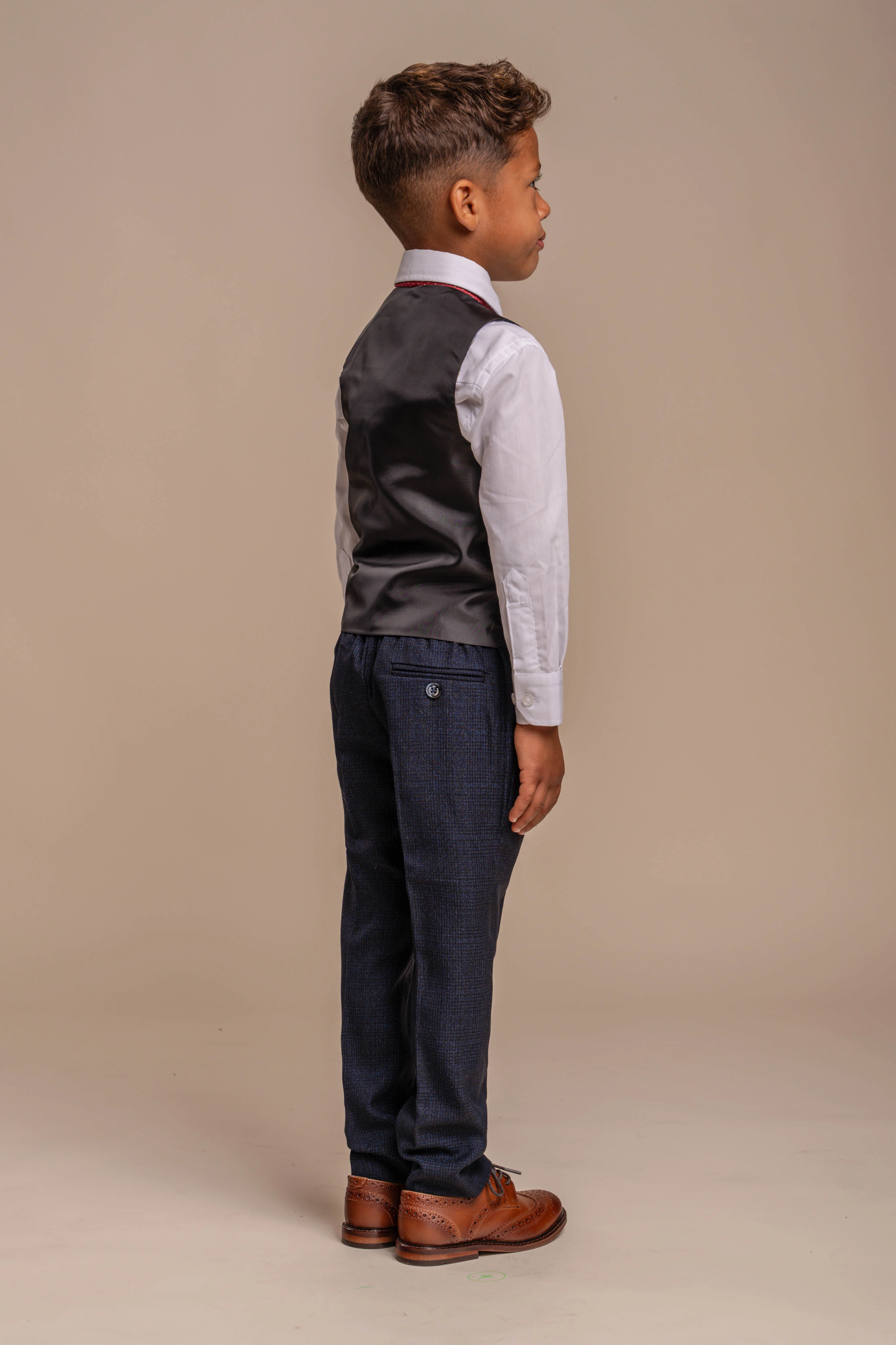 Father & Son Matching Glen Check Wool Tweed 3-Piece Suit Set - Caridi Navy - Image 14