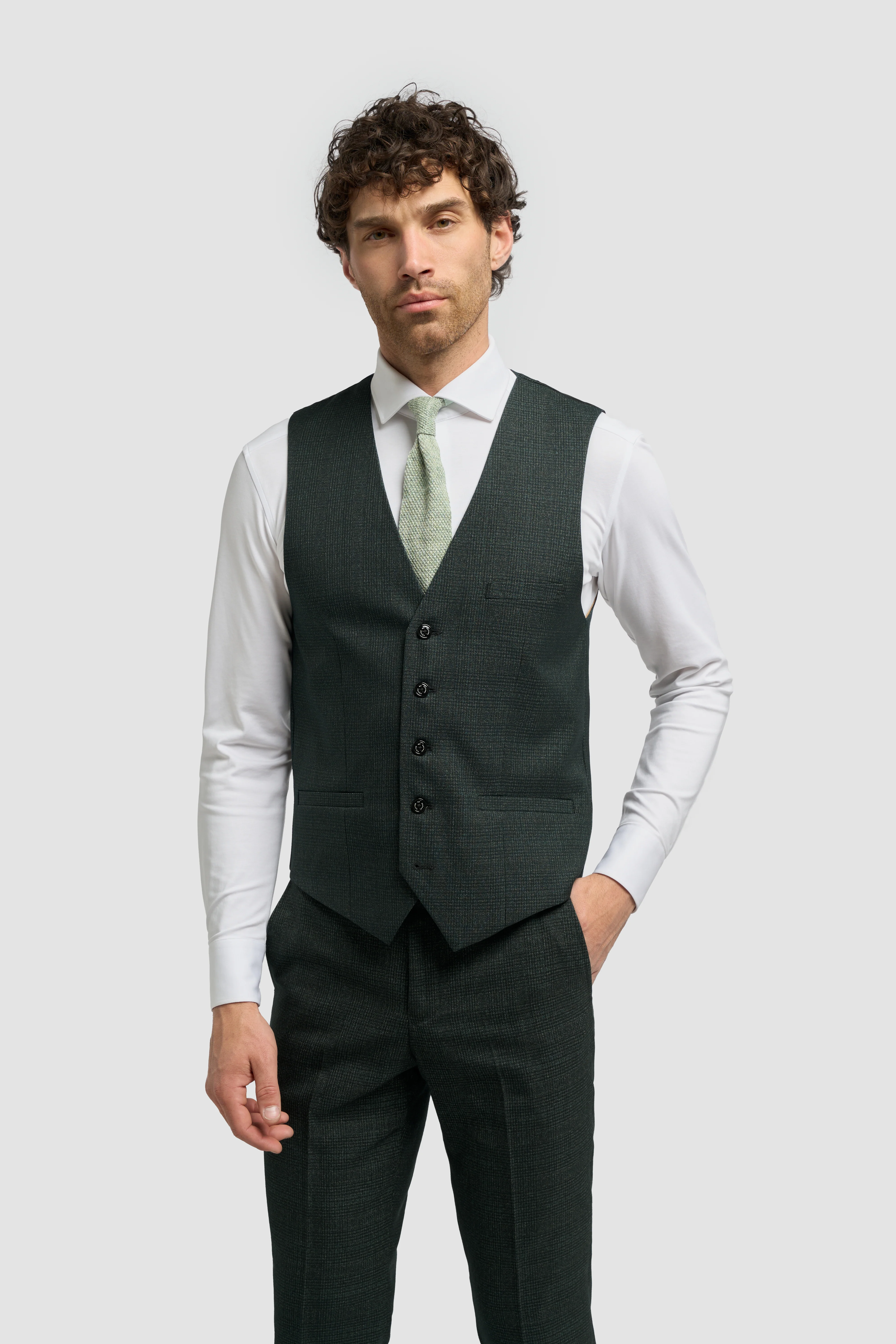 Father & Son Matching Glen Check Wool Tweed 3-Piece Suit Set - Caridi Olive Green - Image 5