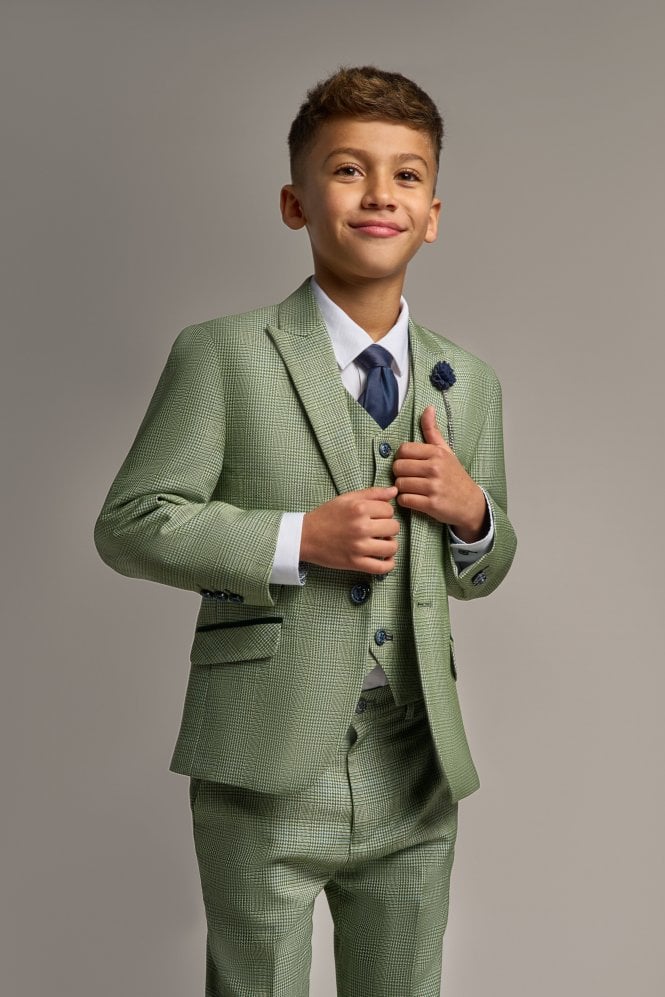 Father & Son Matching Glen Check Wool Tweed 3-Piece Suit Set - Caridi Sage - Image 9