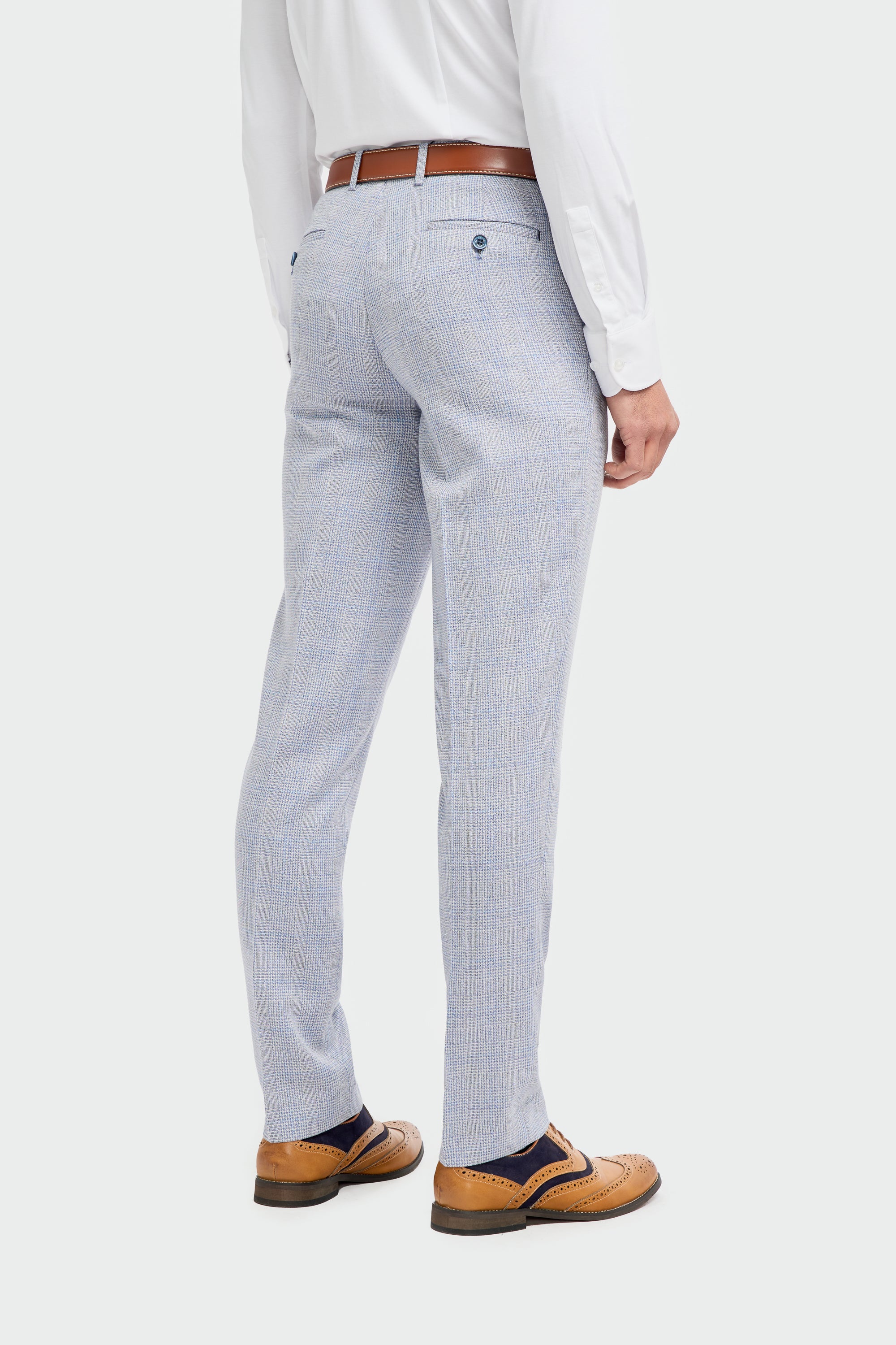 Father & Son Matching Glen Check Wool Tweed 3-Piece Suit Set - Caridi  - Sky Blue - Image 11