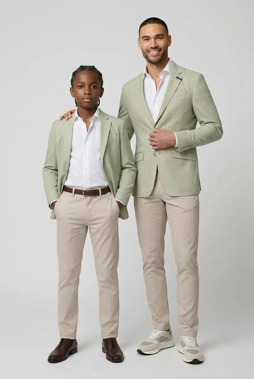Father & Son Matching Herringbone Twill Blazer - Sage Green