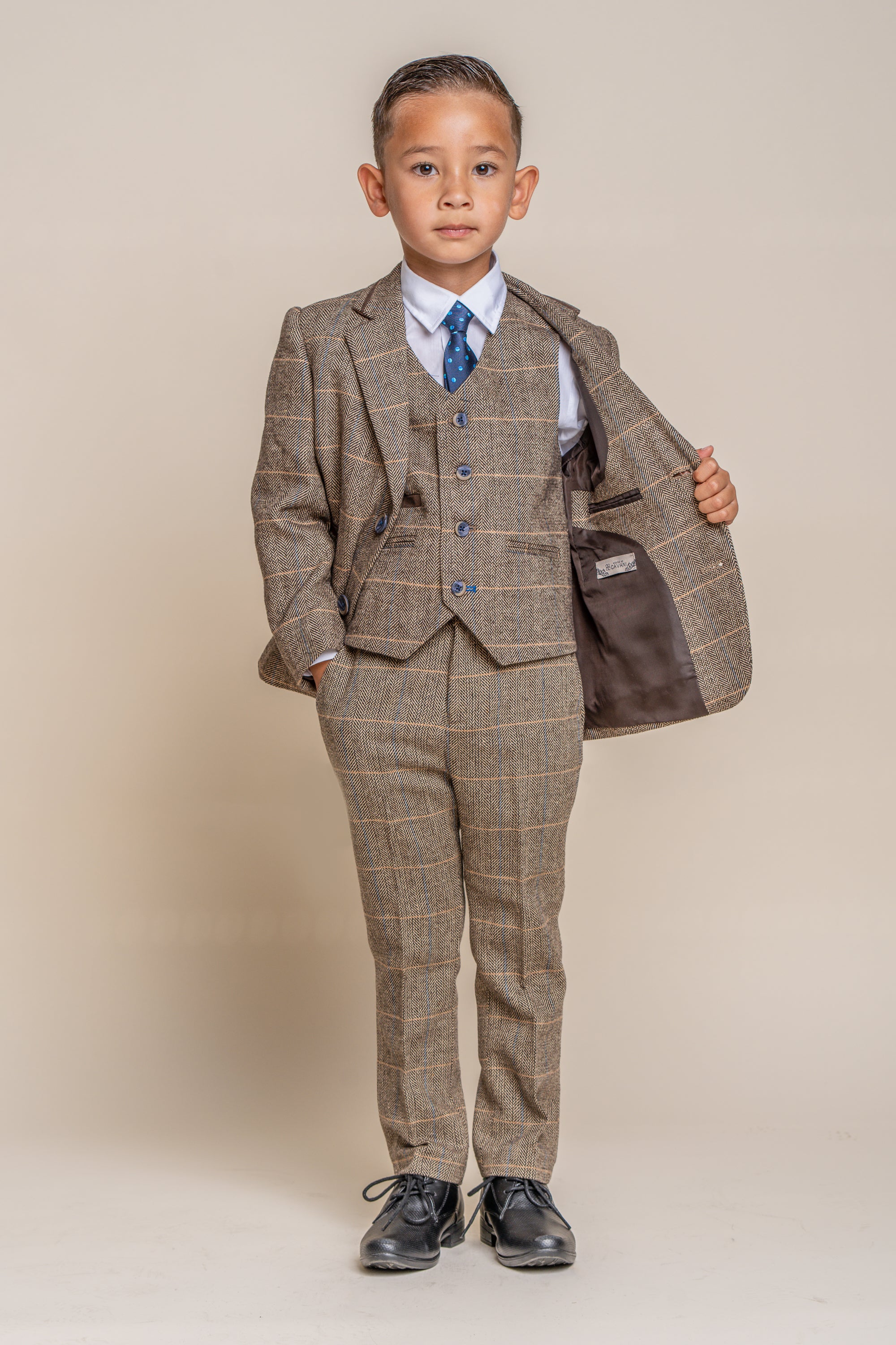 Father & Son Matching Herringbone Windowpane Check Tweed 3-Piece Suit Set - Albert  Brown - Image 10
