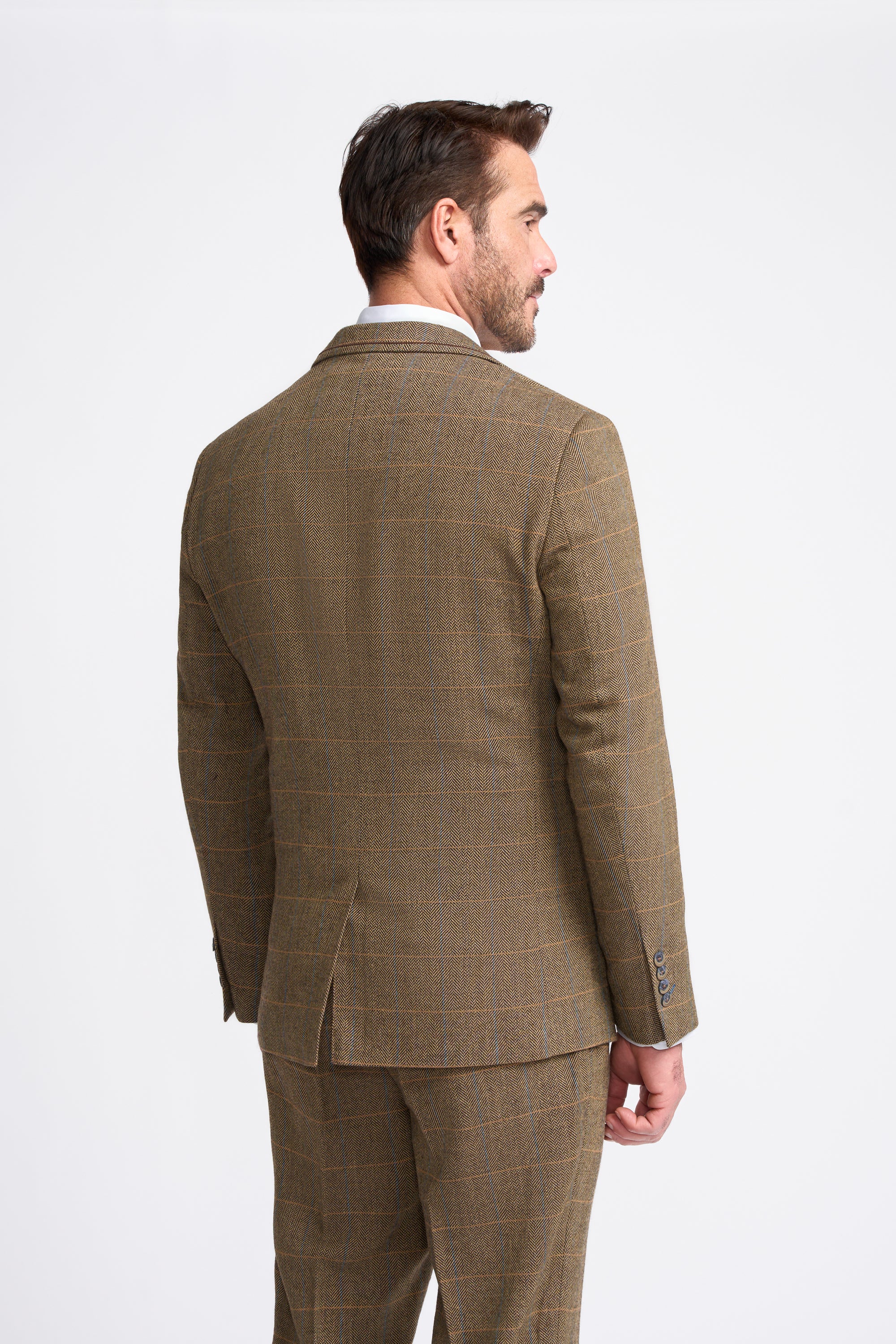 Father & Son Matching Herringbone Windowpane Check Tweed 3-Piece Suit Set - Albert  Brown - Image 4