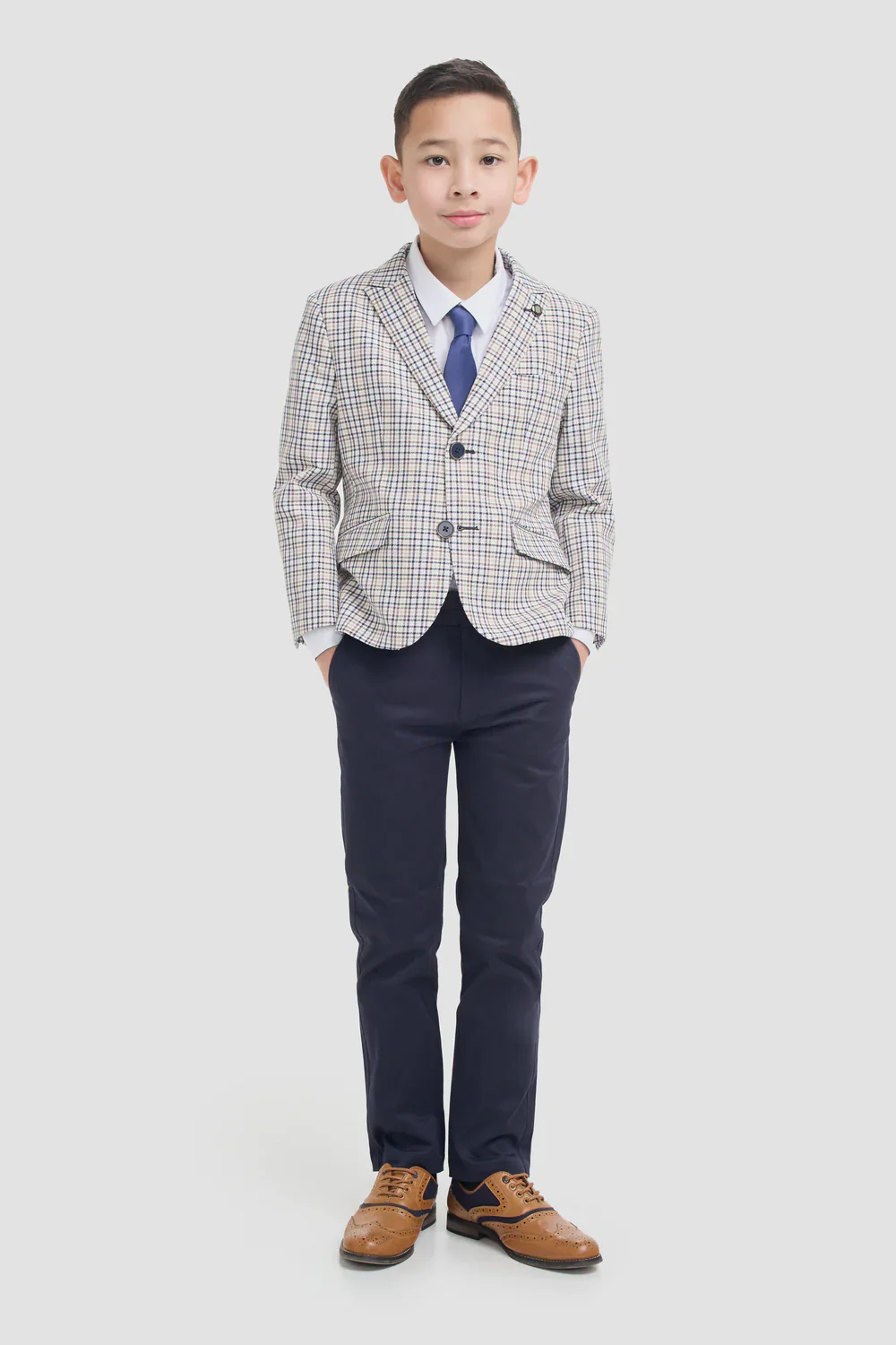 Father & Son Matching Mini Check Blazer - Beige - Image 6