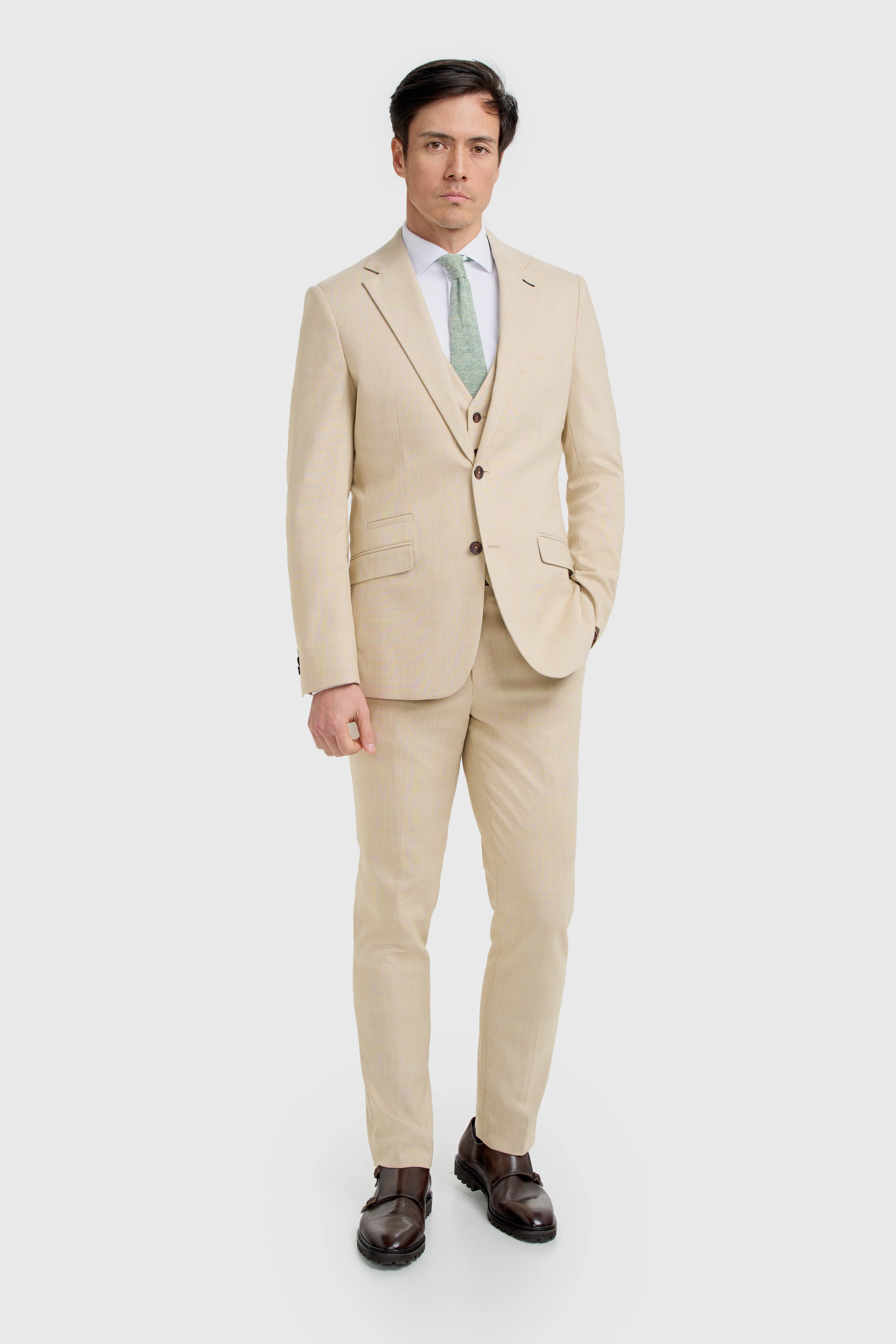 Father & Son Matching Textured 3-Piece Suit Set - Camden Beige - Image 3
