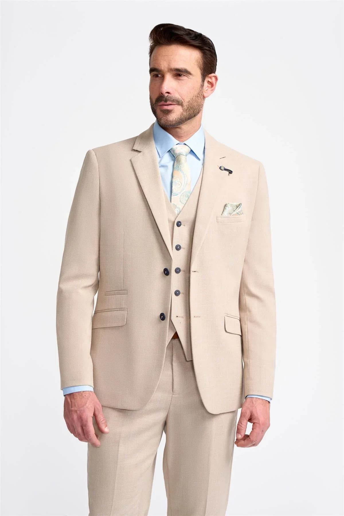 Father & Son Matching Textured 3-Piece Suit Set - Miami - Beige - Image 2