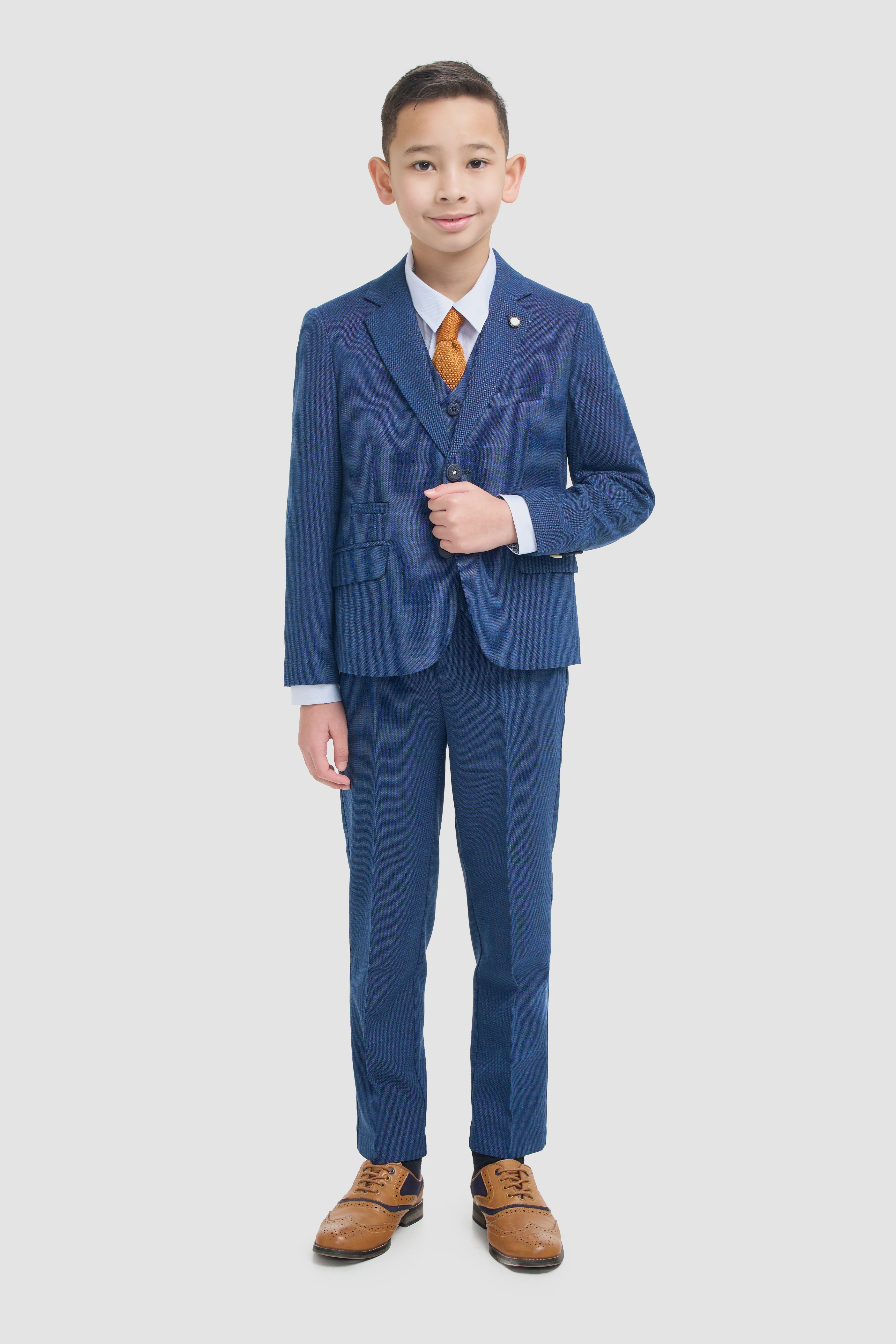Father & Son Matching Textured 3-Piece Suit Set - Miami - Blue - Image 5
