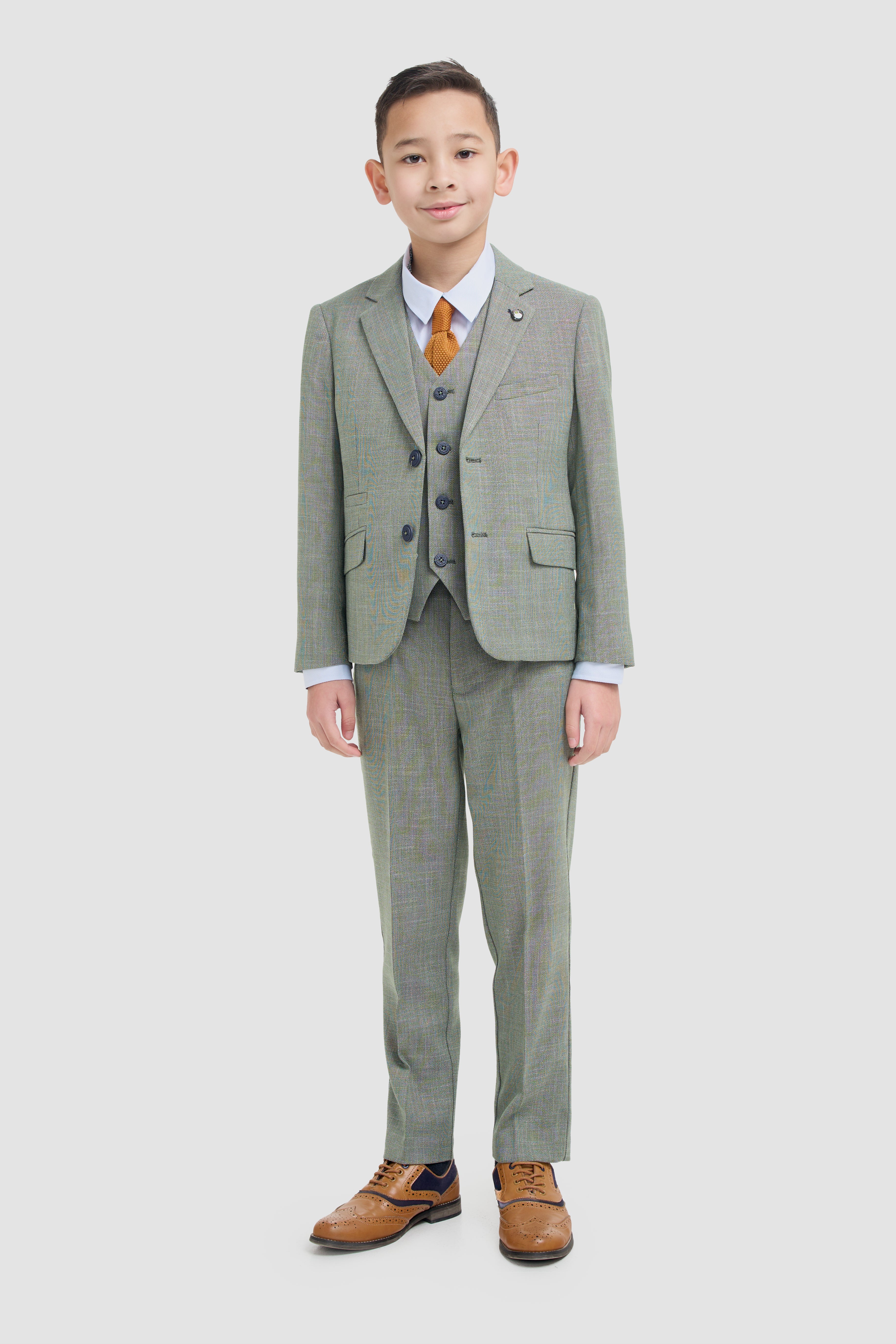 Father & Son Matching Textured 3-Piece Suit Set - Miami - Sage Green - Image 5