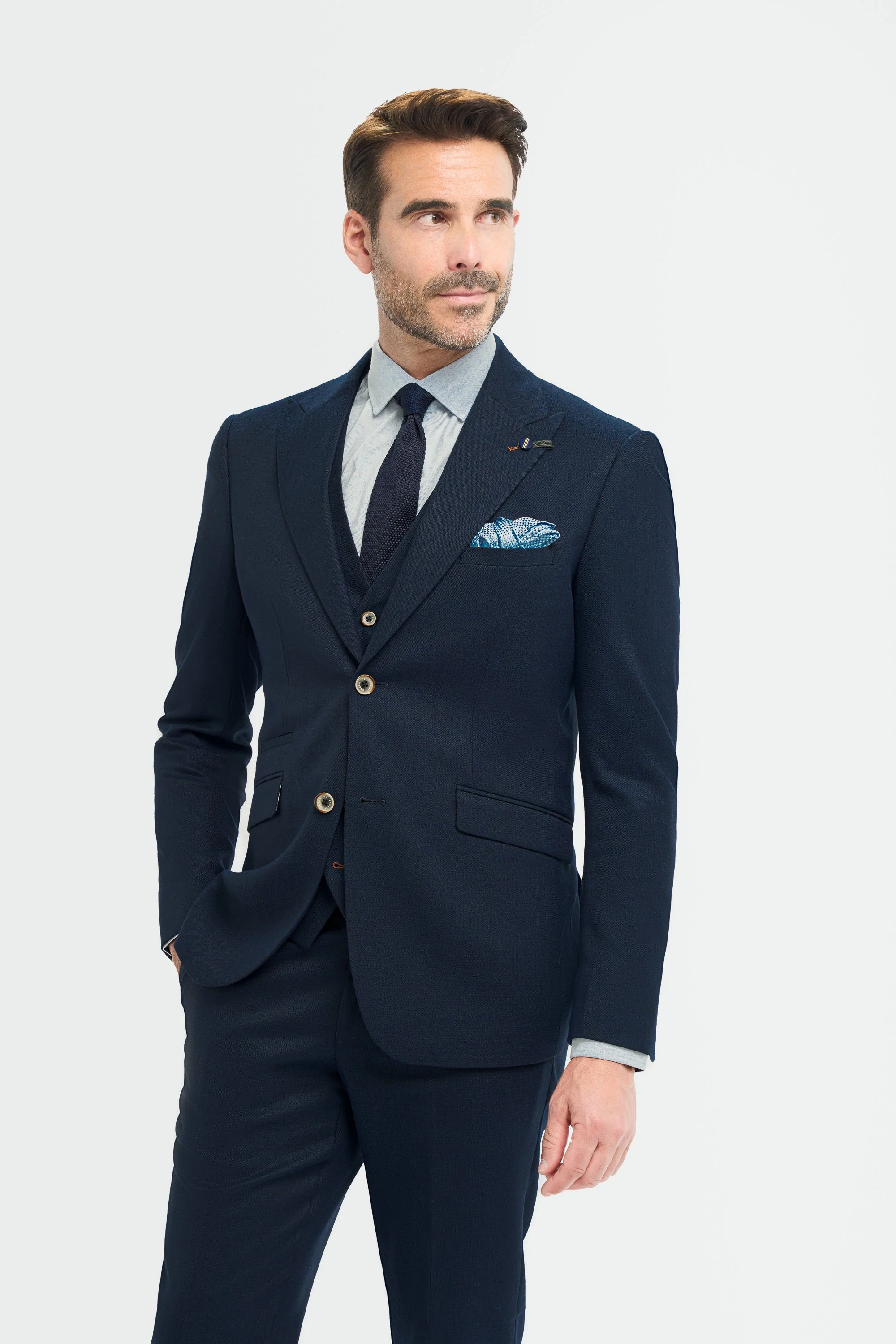 Father & Son Matching Textured 3-Piece Suit Set - Tropez Navy - Image 2