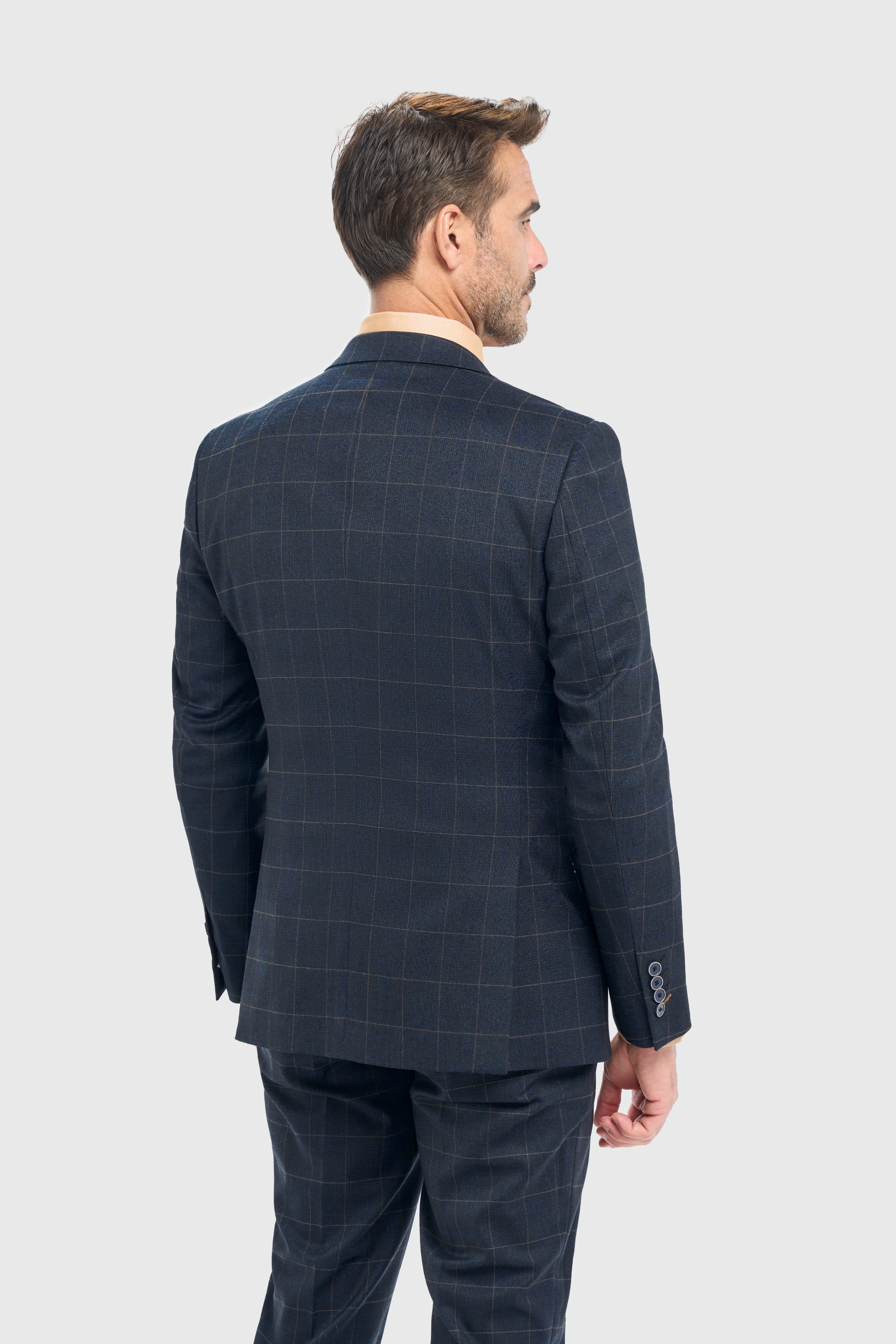 Father & Son Matching Windowpane Check 3-Piece Suit Set - Torino Navy - Image 4